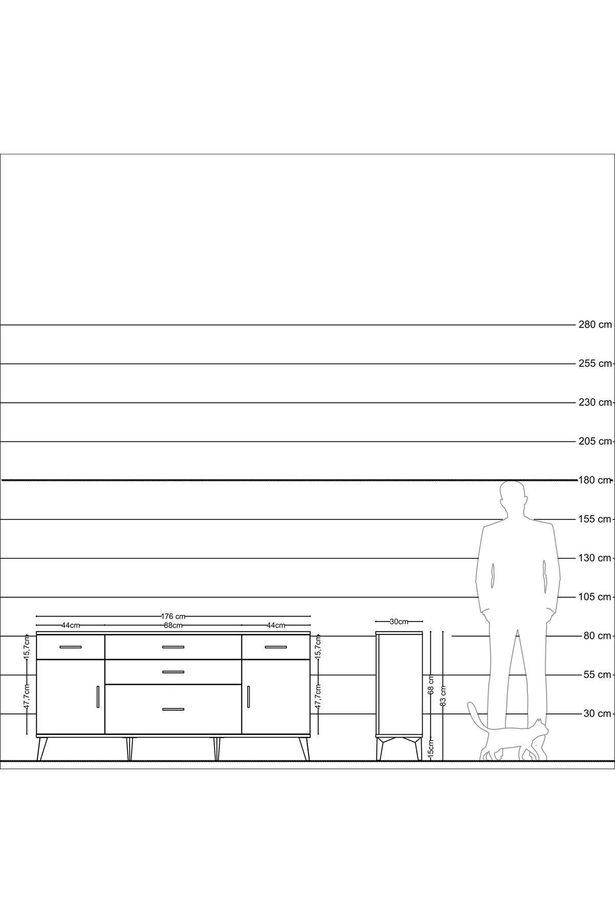 Arges Konsol 2 Raflı 5 Çekmeceli 2 Kapaklı 176x30x83 - S148M017V23A