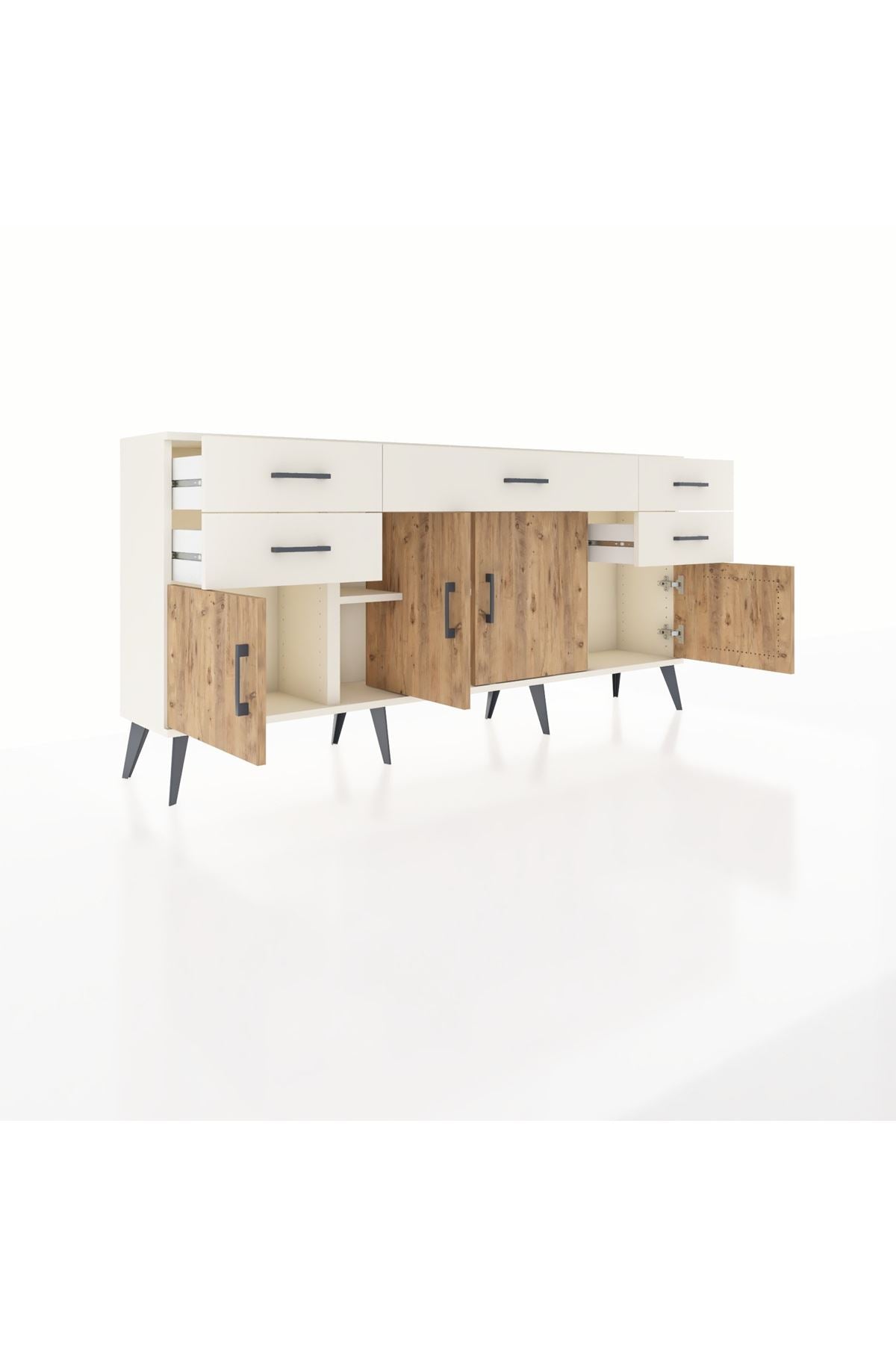 Arges Konsol Tek Raflı 5 Çekmeceli 4 Kapaklı 176x30x83 - S148M026V01A