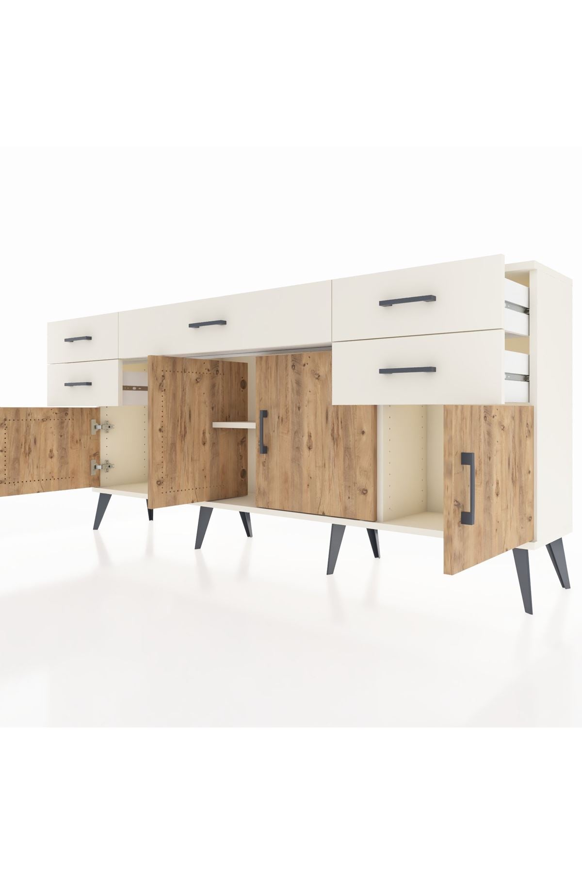 Arges Konsol Tek Raflı 5 Çekmeceli 4 Kapaklı 176x30x83 - S148M026V01A