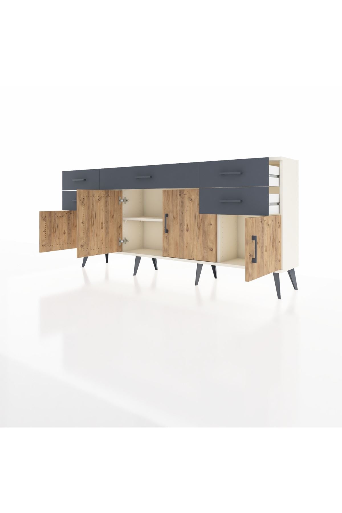 Arges Konsol Tek Raflı 5 Çekmeceli 4 Kapaklı 176x30x83 - S148M026V02A