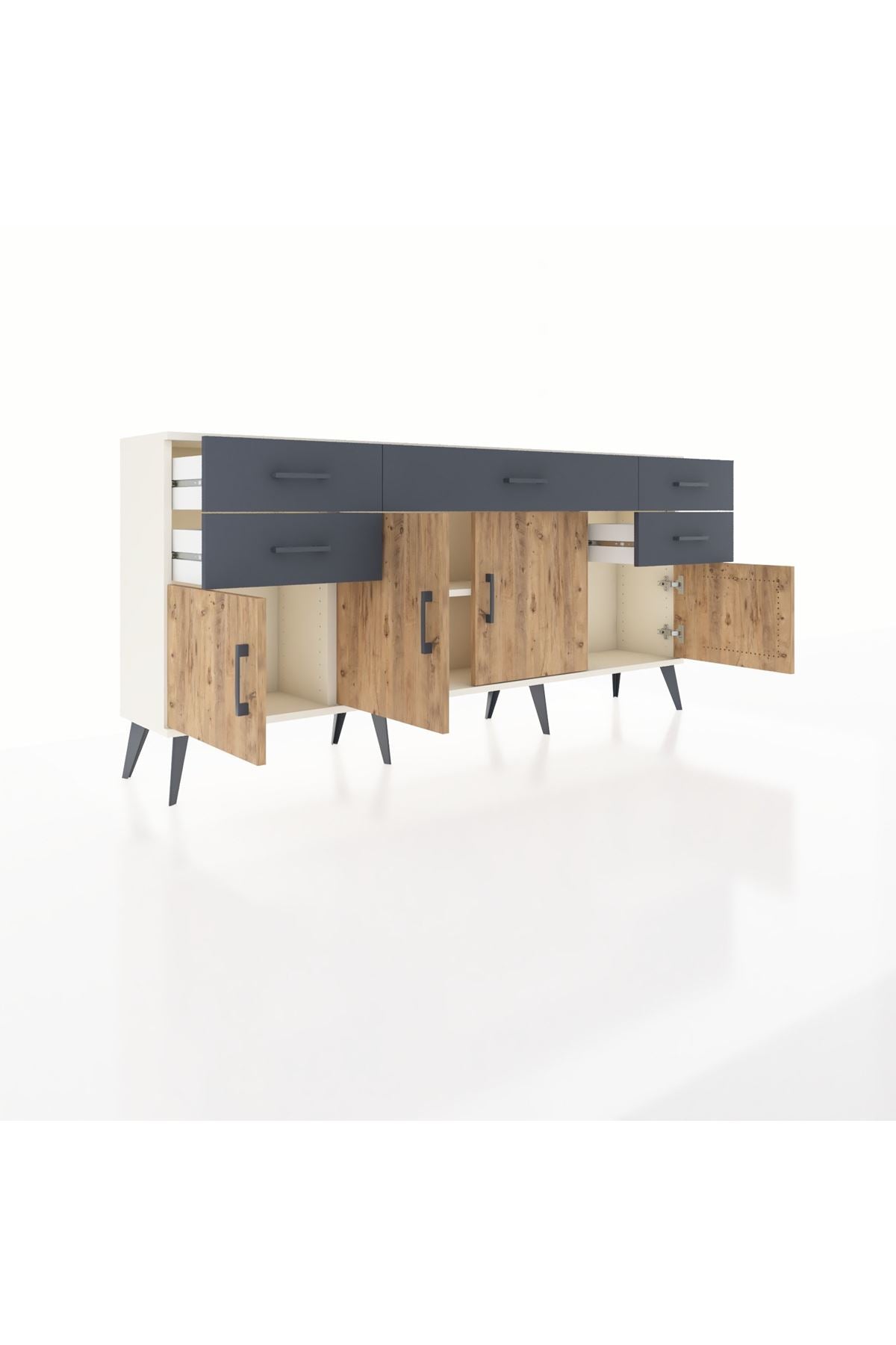 Arges Konsol Tek Raflı 5 Çekmeceli 4 Kapaklı 176x30x83 - S148M026V02A