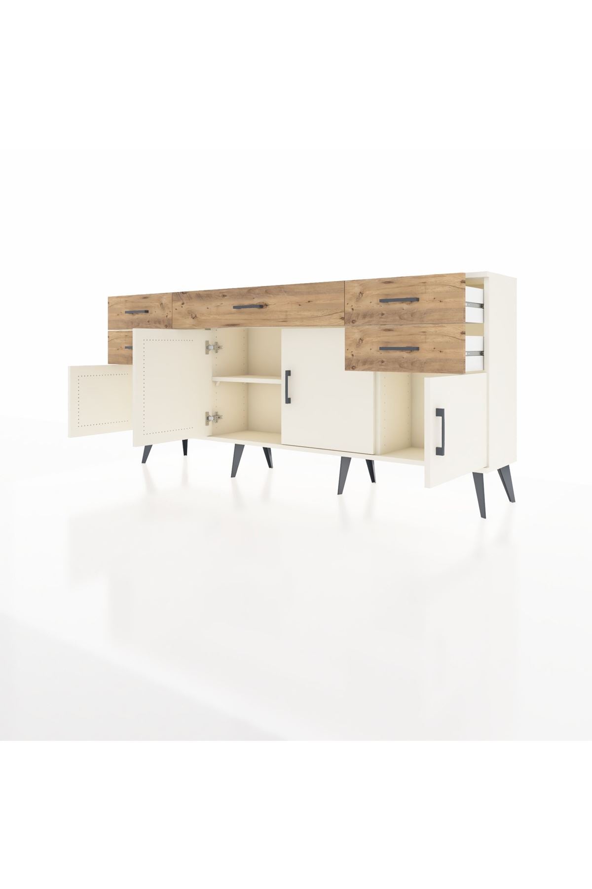 Arges Konsol Tek Raflı 5 Çekmeceli 4 Kapaklı 176x30x83 - S148M026V06A