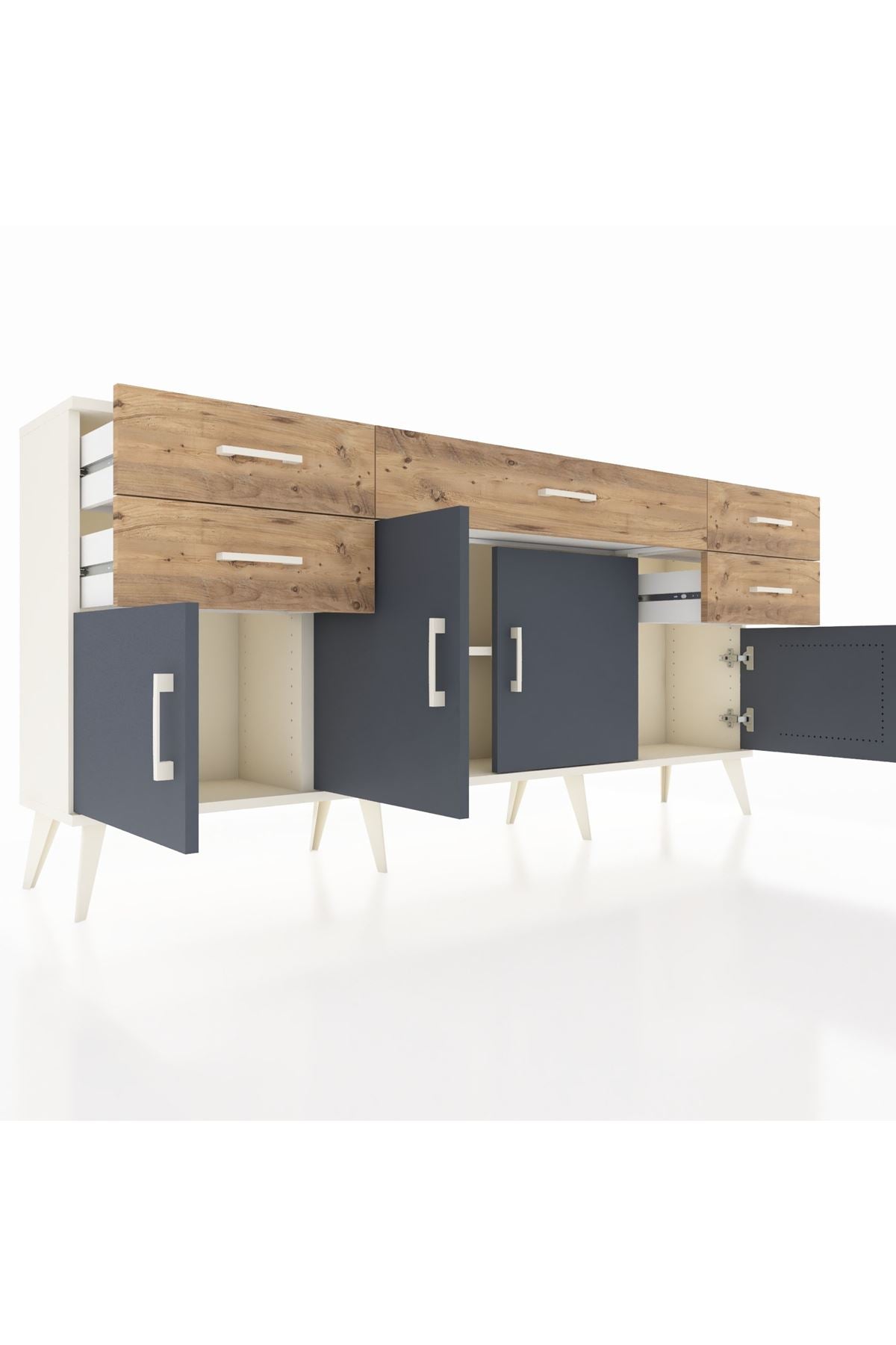 Arges Konsol Tek Raflı 5 Çekmeceli 4 Kapaklı 176x30x83 - S148M026V09A