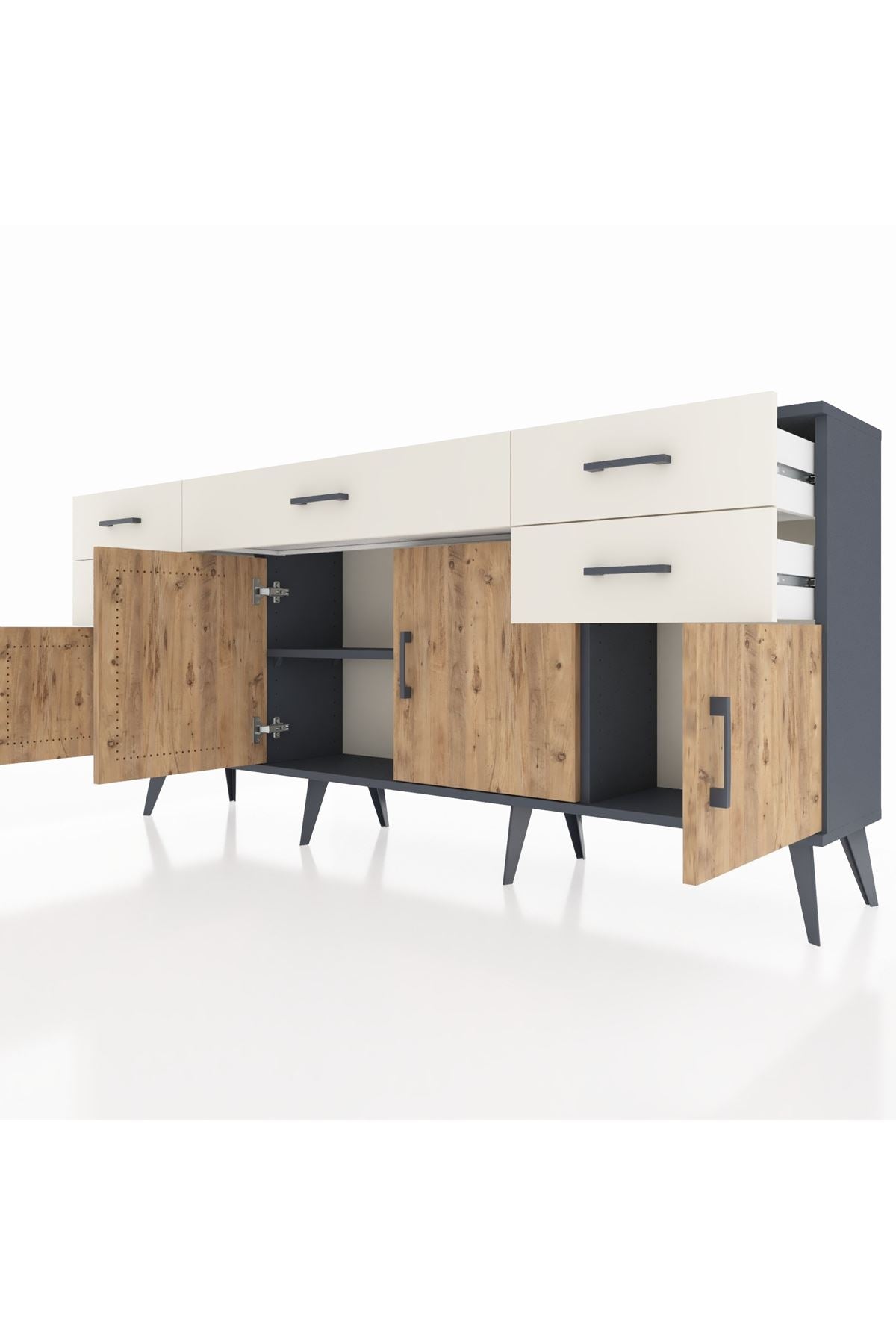 Arges Konsol Tek Raflı 5 Çekmeceli 4 Kapaklı 176x30x83 - S148M026V10A