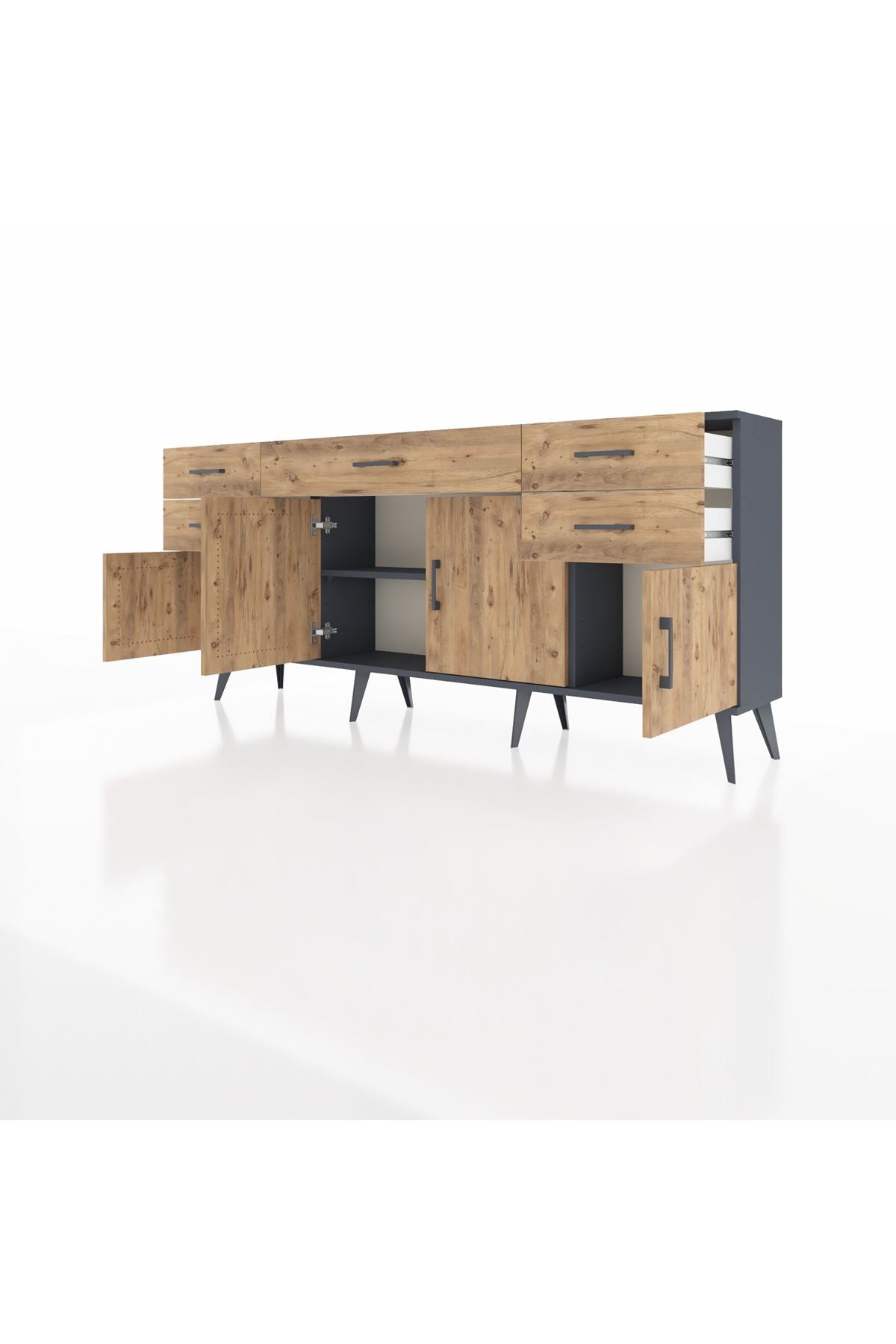 Arges Konsol Tek Raflı 5 Çekmeceli 4 Kapaklı 176x30x83 - S148M026V12A