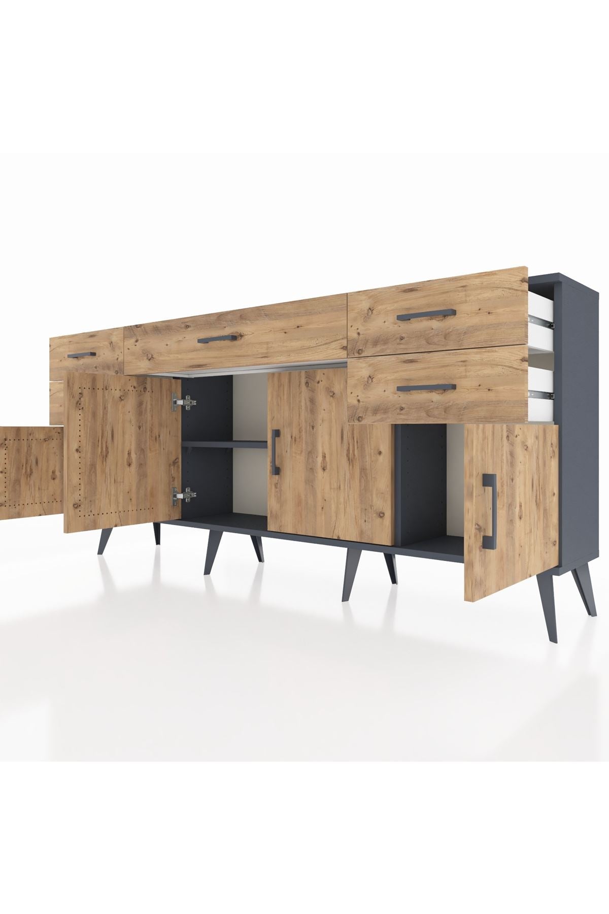 Arges Konsol Tek Raflı 5 Çekmeceli 4 Kapaklı 176x30x83 - S148M026V12A