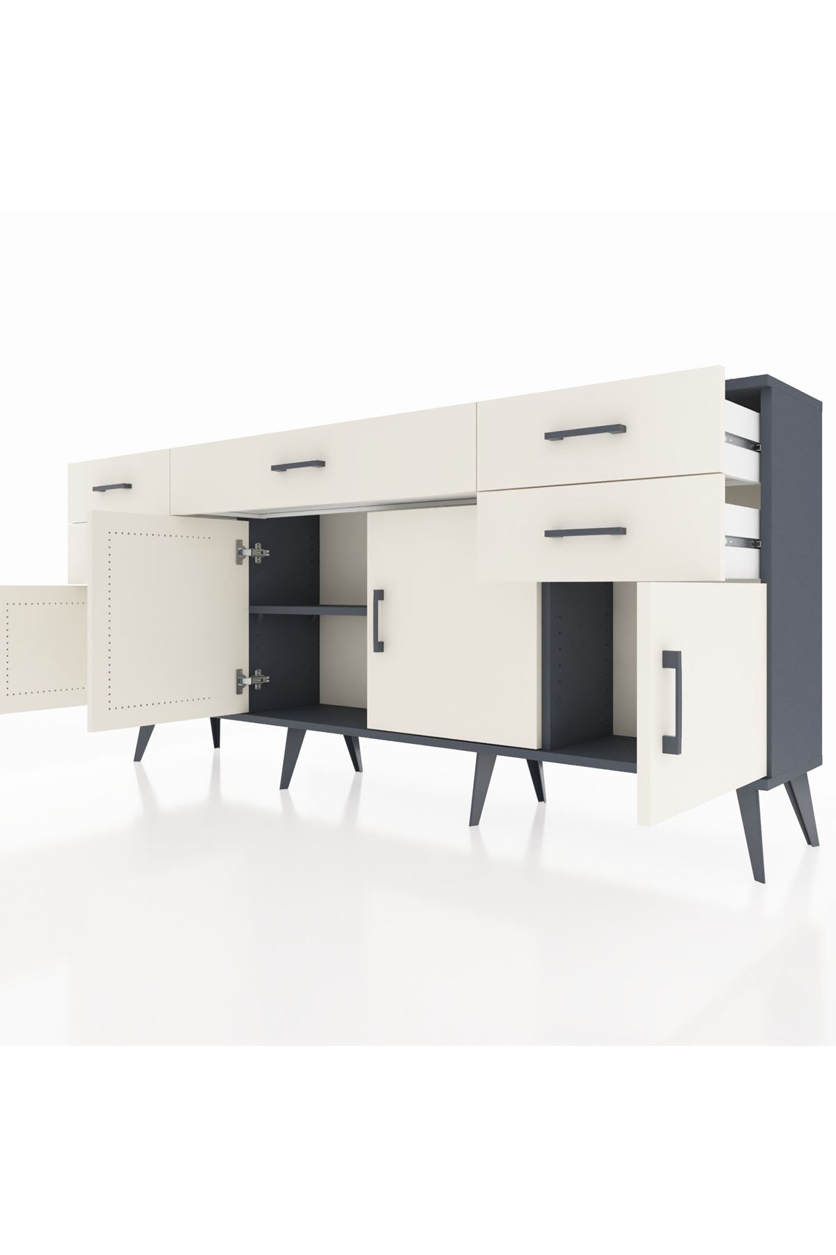 Arges Konsol Tek Raflı 5 Çekmeceli 4 Kapaklı 176x30x83 - S148M026V13A