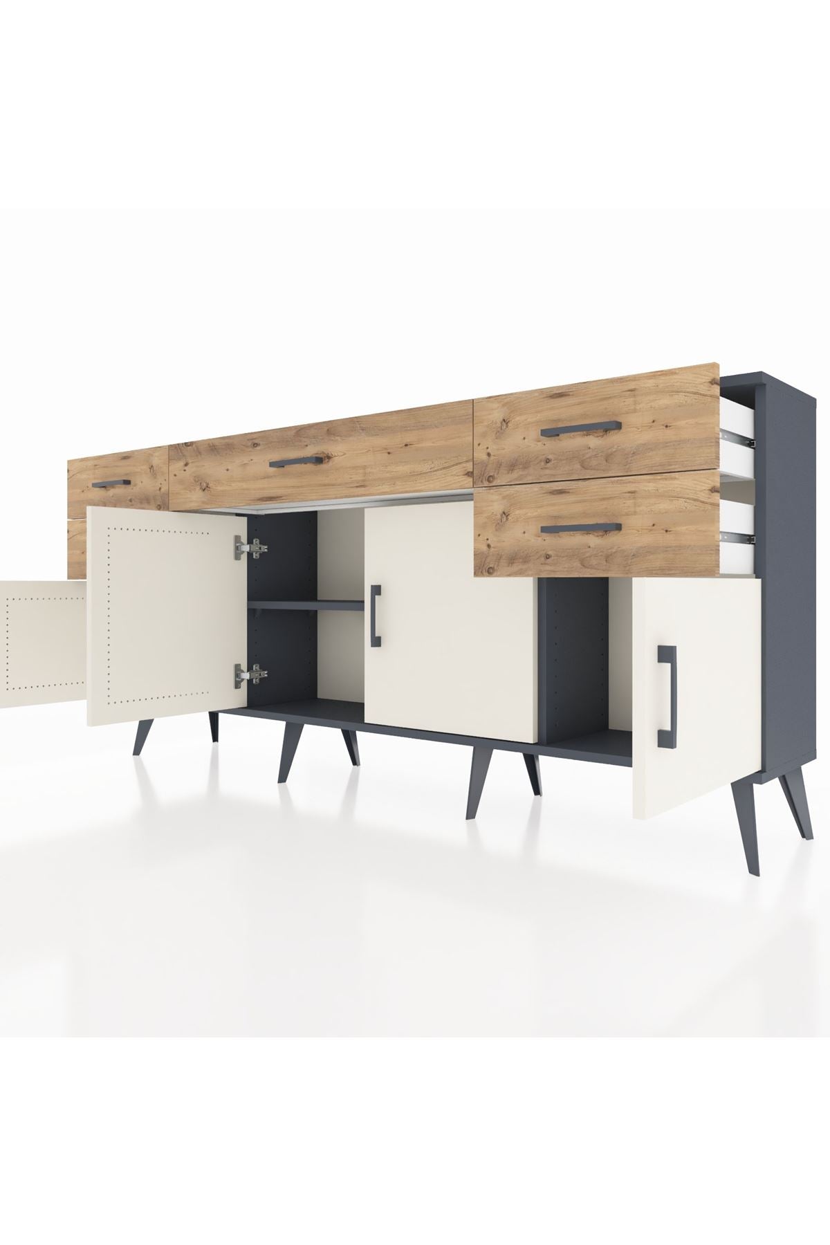 Arges Konsol Tek Raflı 5 Çekmeceli 4 Kapaklı 176x30x83 - S148M026V15A