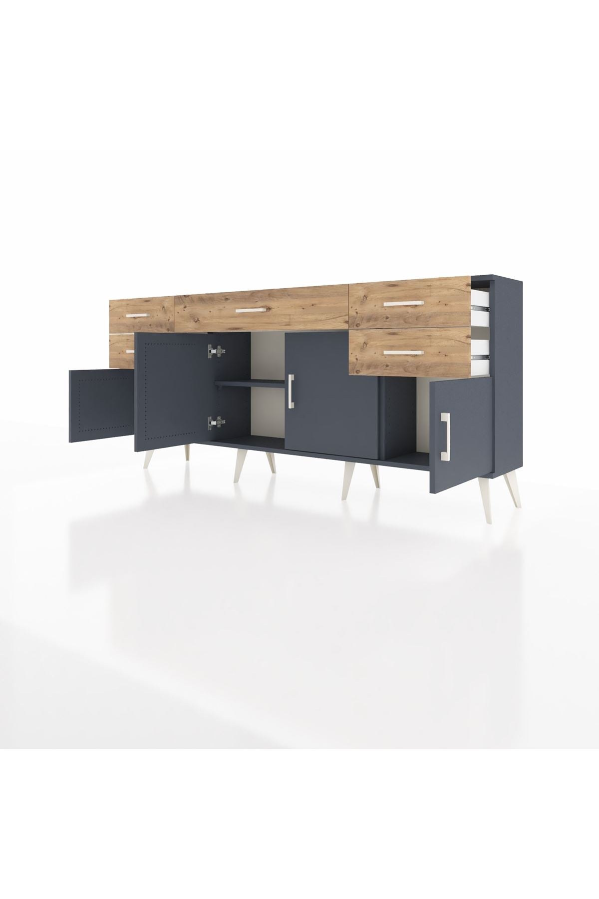Arges Konsol Tek Raflı 5 Çekmeceli 4 Kapaklı 176x30x83 - S148M026V18A