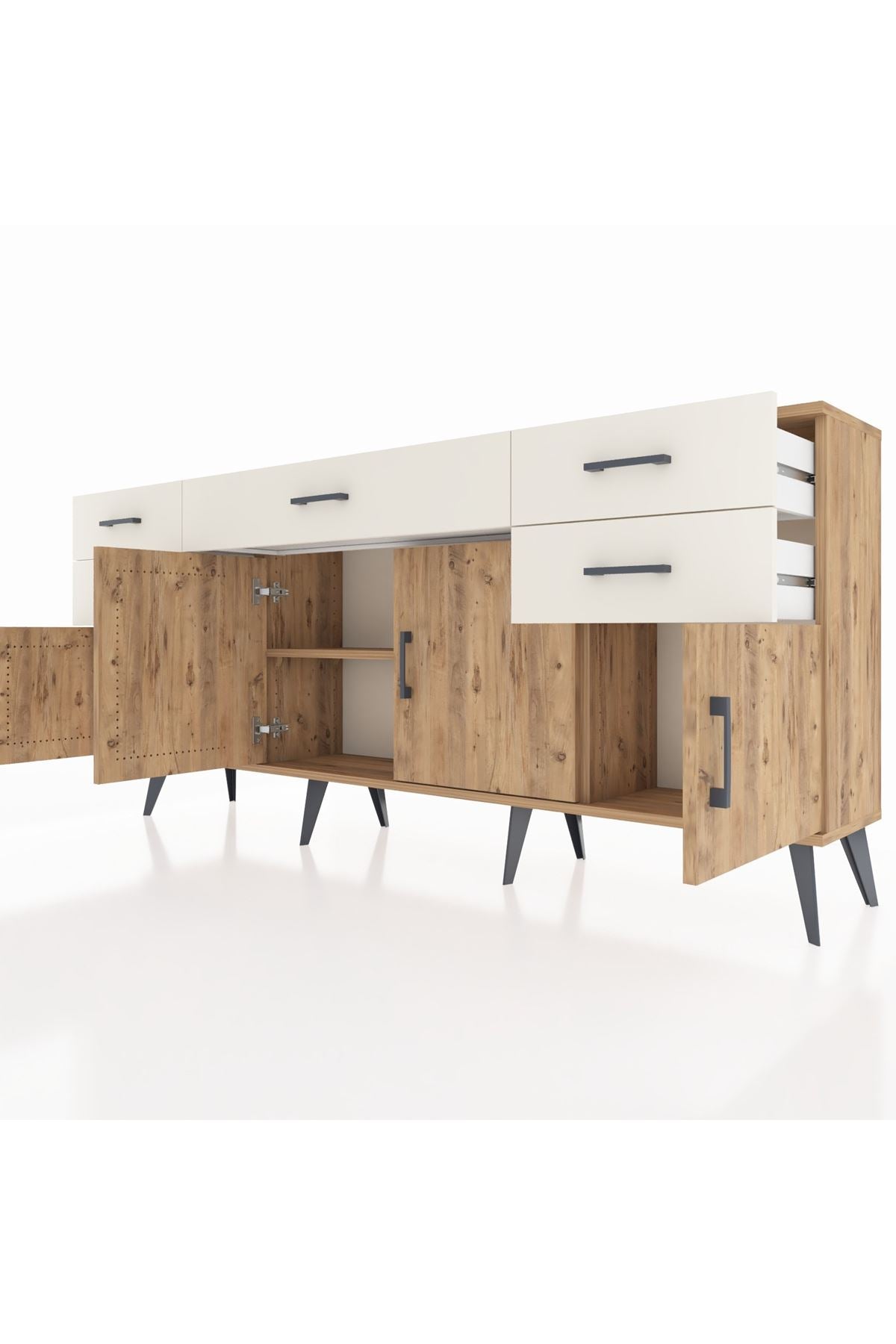 Arges Konsol Tek Raflı 5 Çekmeceli 4 Kapaklı 176x30x83 - S148M026V19A