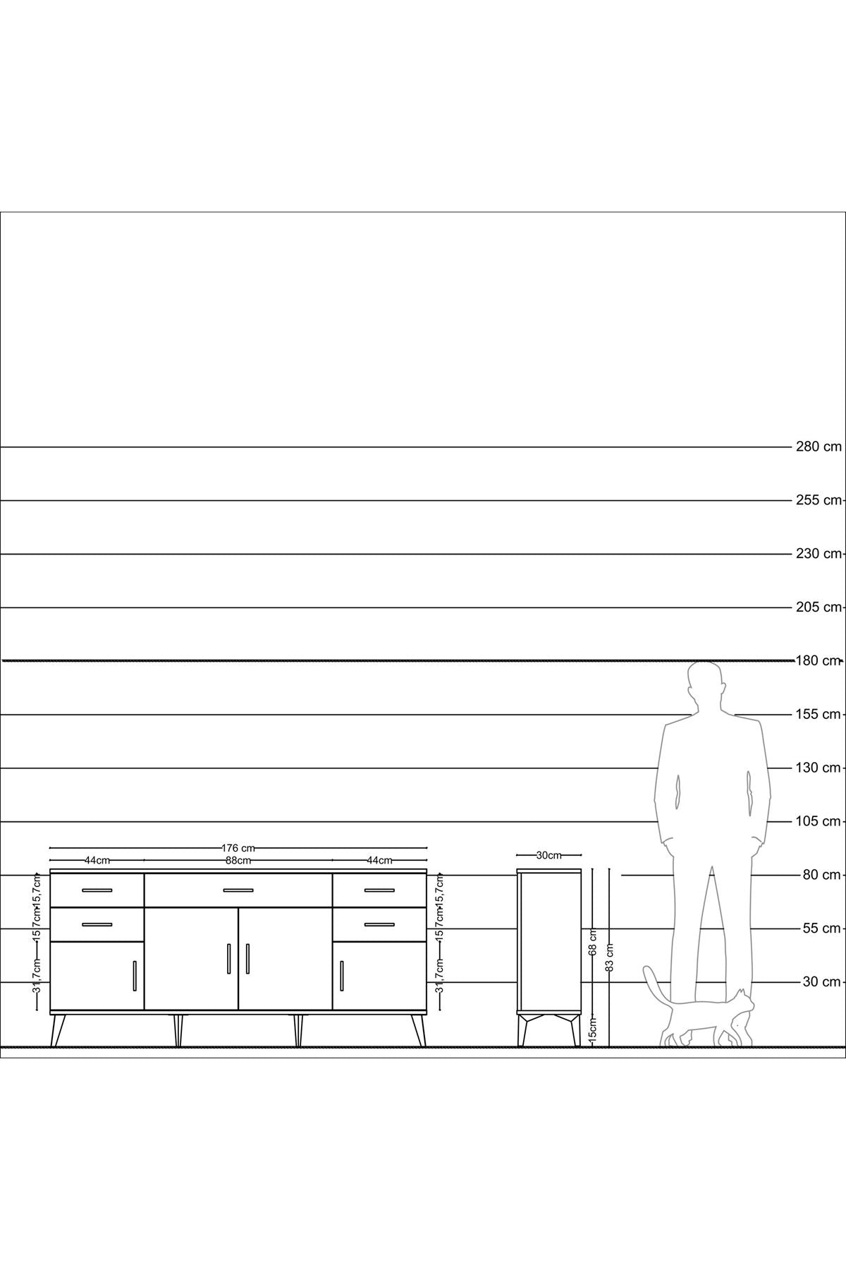 Arges Konsol Tek Raflı 5 Çekmeceli 4 Kapaklı 176x30x83 - S148M026V22A