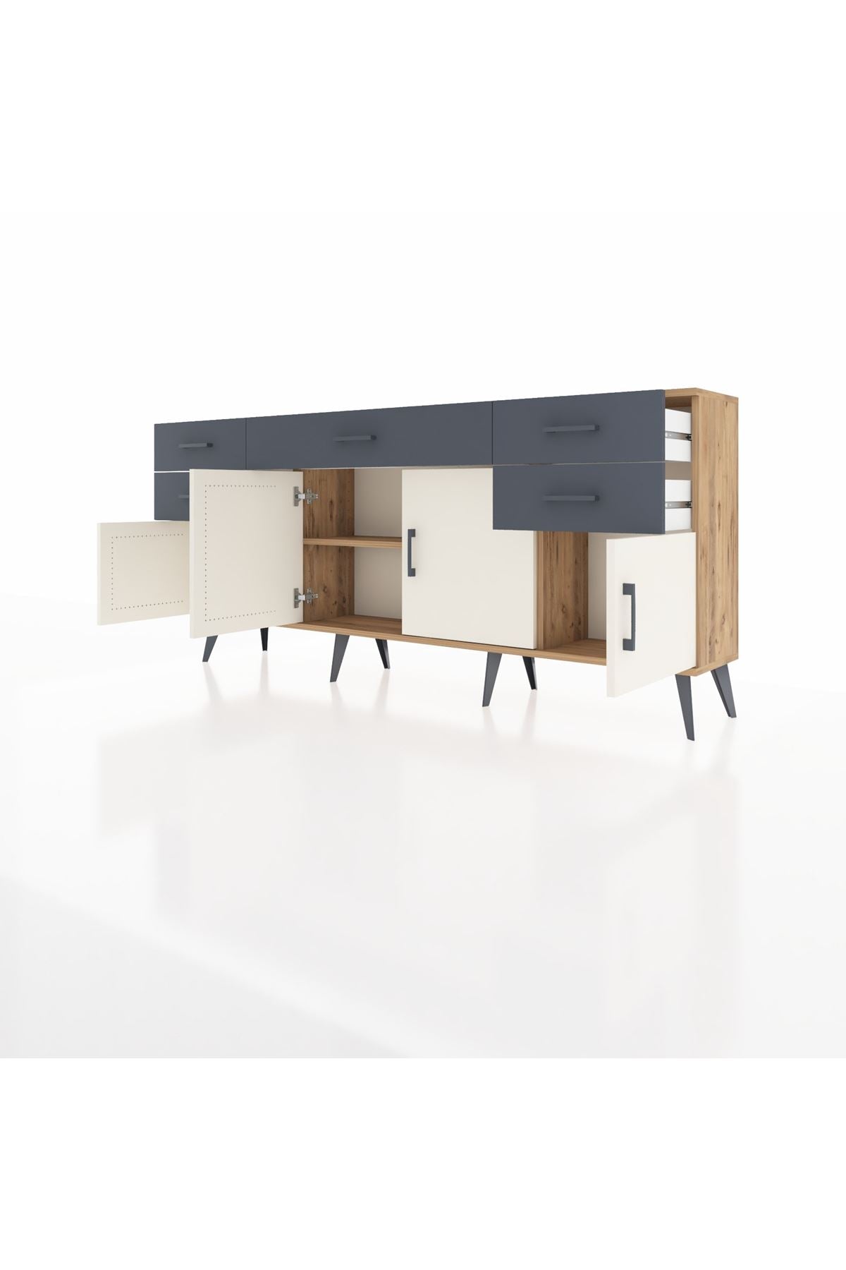 Arges Konsol Tek Raflı 5 Çekmeceli 4 Kapaklı 176x30x83 - S148M026V23A