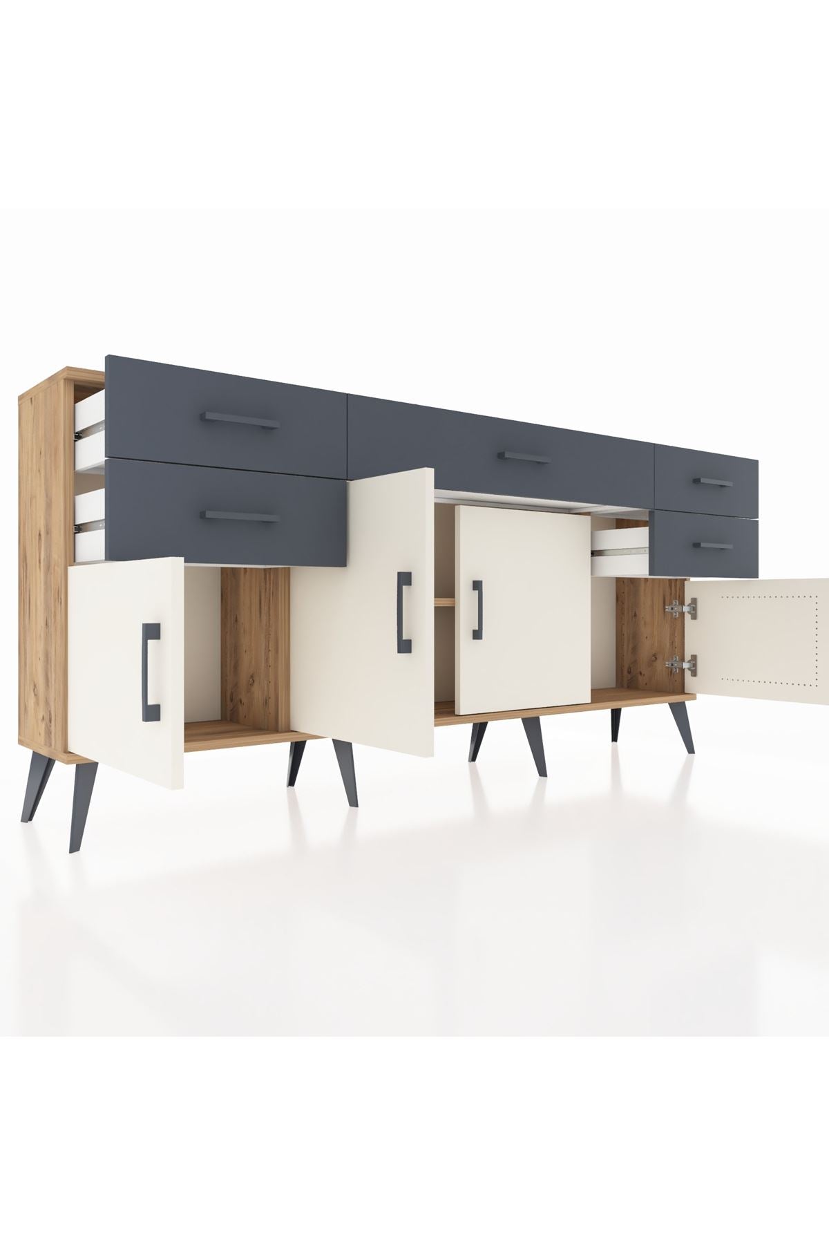 Arges Konsol Tek Raflı 5 Çekmeceli 4 Kapaklı 176x30x83 - S148M026V23A