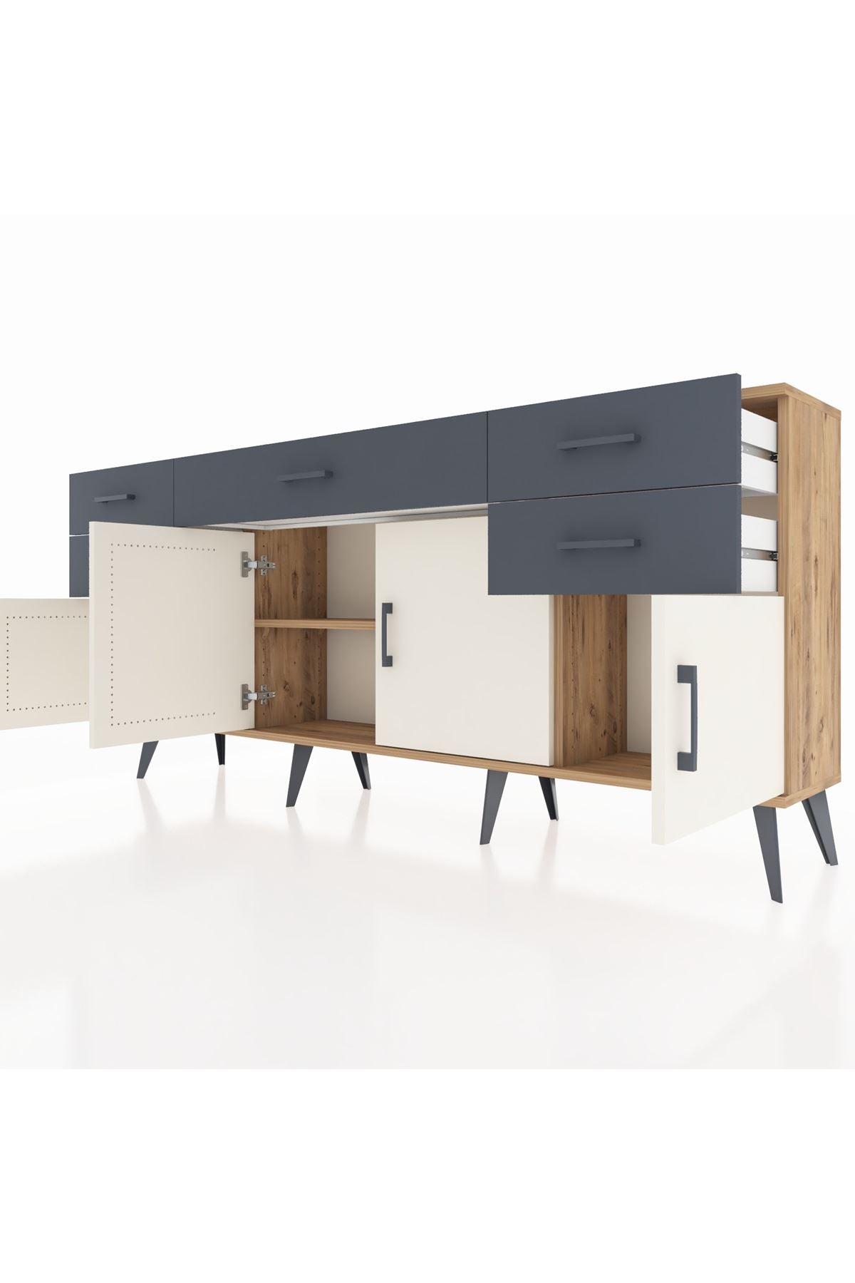 Arges Konsol Tek Raflı 5 Çekmeceli 4 Kapaklı 176x30x83 - S148M026V23A