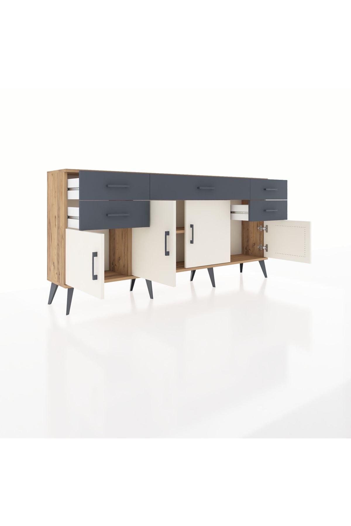 Arges Konsol Tek Raflı 5 Çekmeceli 4 Kapaklı 176x30x83 - S148M026V23A