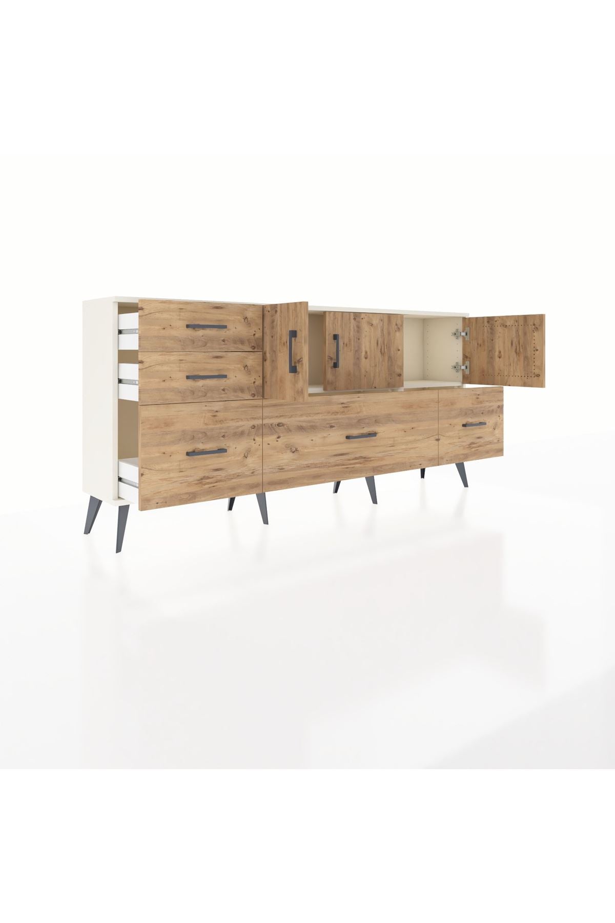 Arges Konsol 2 Raflı 5 Çekmeceli 3 Kapaklı 176x30x83 - S148M030V03A