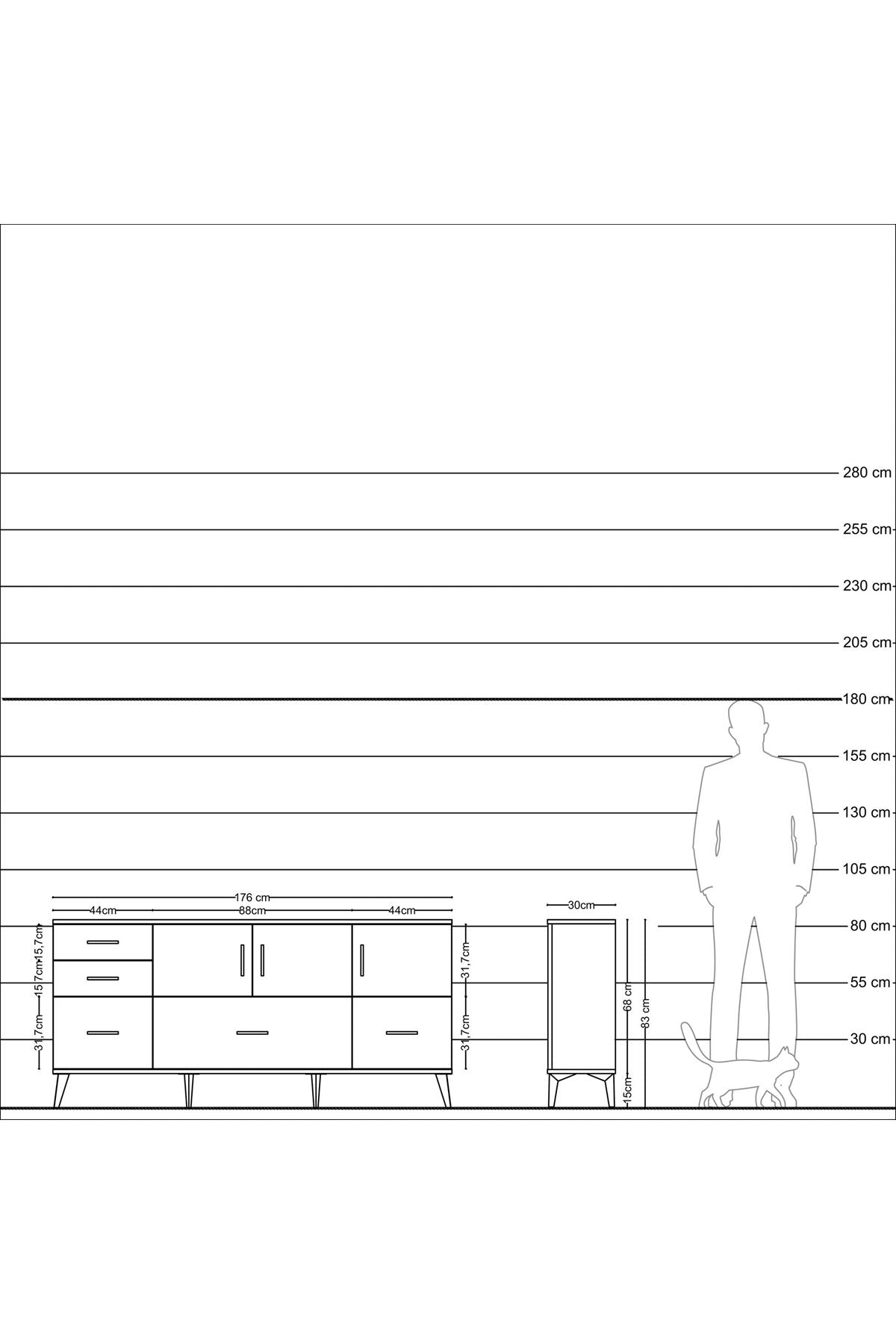 Arges Konsol 2 Raflı 5 Çekmeceli 3 Kapaklı 176x30x83 - S148M030V21A