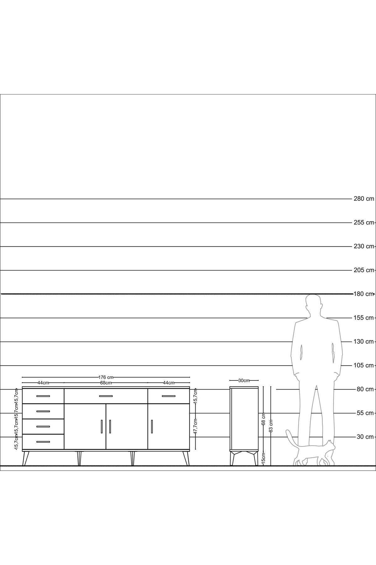 Arges Konsol 2 Raflı 6 Çekmeceli 3 Kapaklı 176x30x83 - S148M032V19A