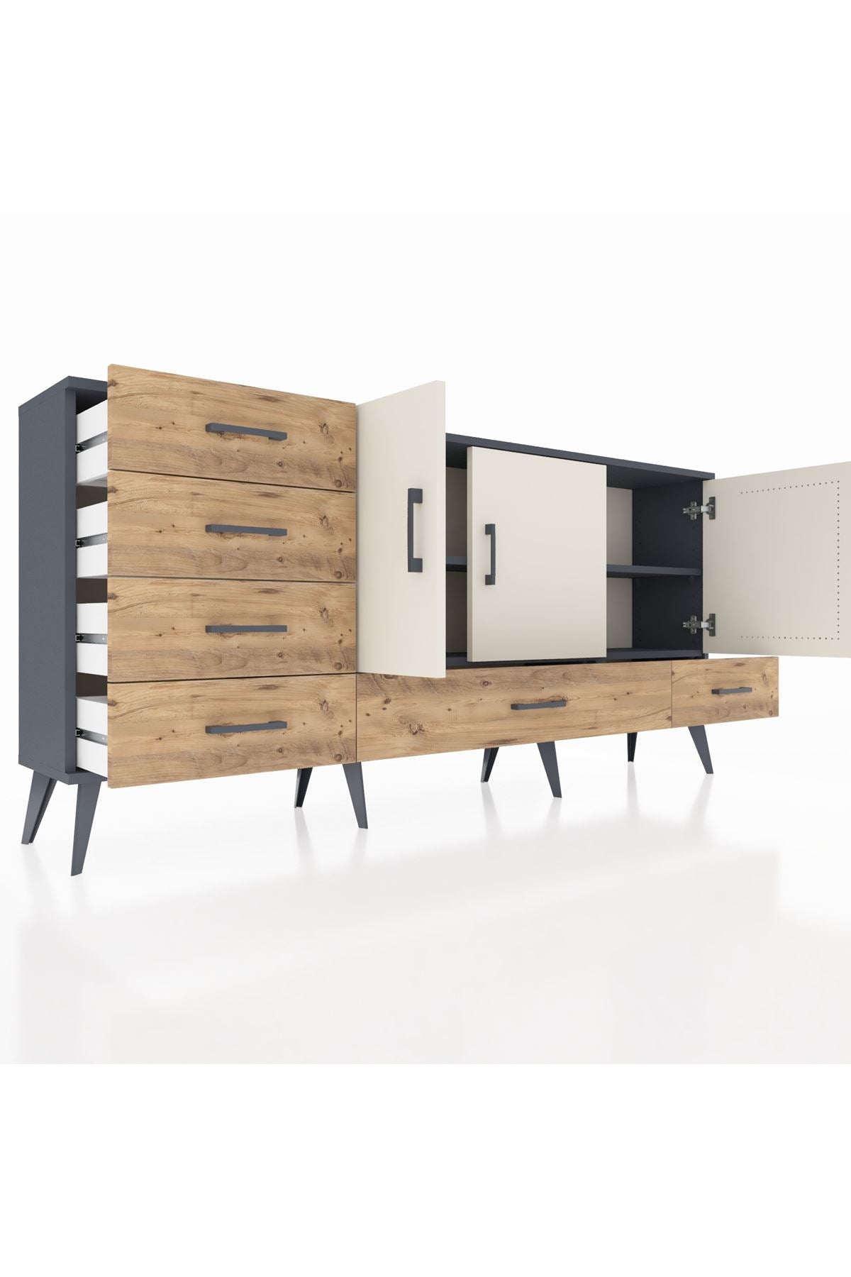 Arges Konsol 4 Raflı 6 Çekmeceli 3 Kapaklı 176x30x83 - S148M033V15A