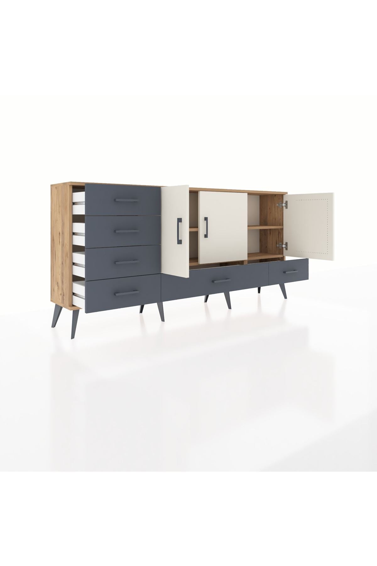 Arges Konsol 4 Raflı 6 Çekmeceli 3 Kapaklı 176x30x83 - S148M033V23A