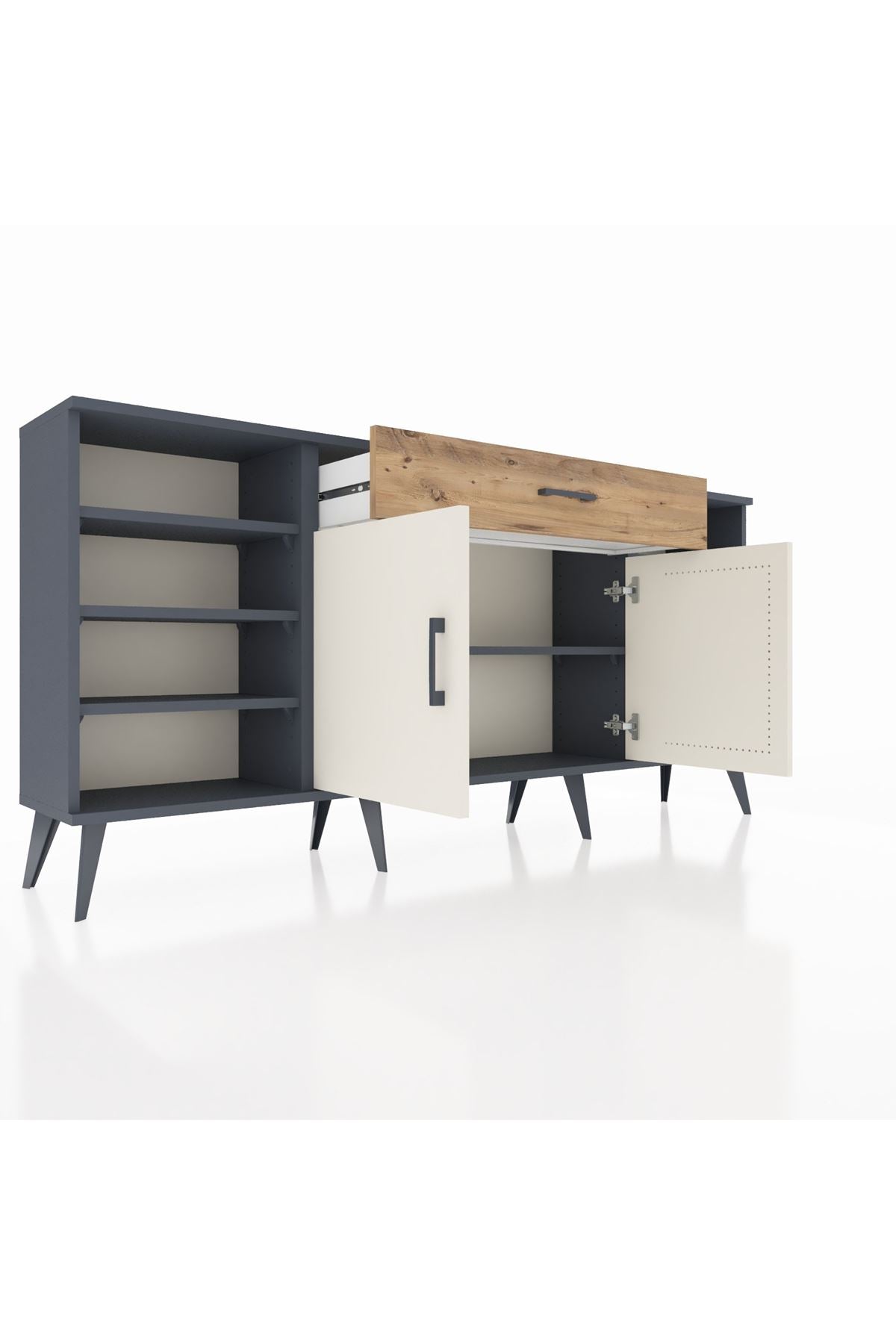 Arges Konsol 7 Raflı Tek Çekmeceli 2 Kapaklı 176x30x83 - S148M043V15A