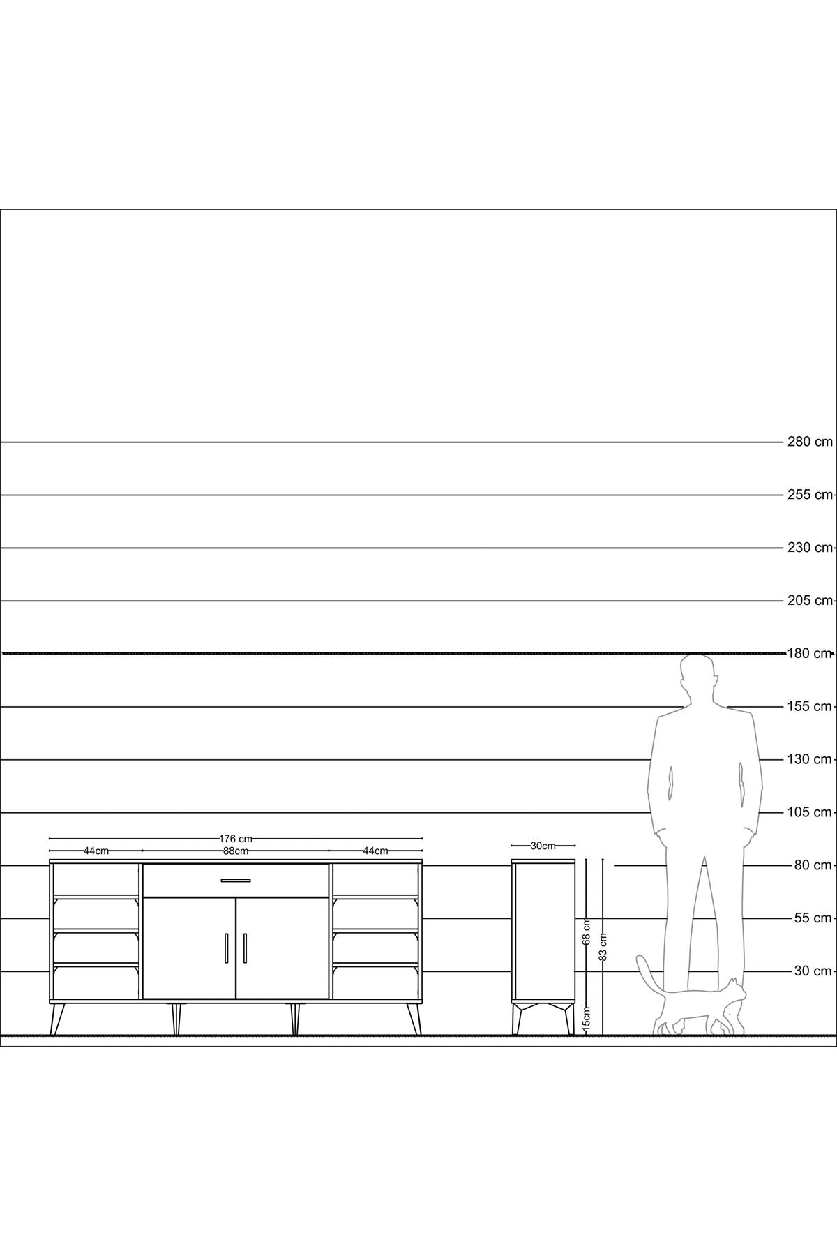 Arges Konsol 7 Raflı Tek Çekmeceli 2 Kapaklı 176x30x83 - S148M043V24A