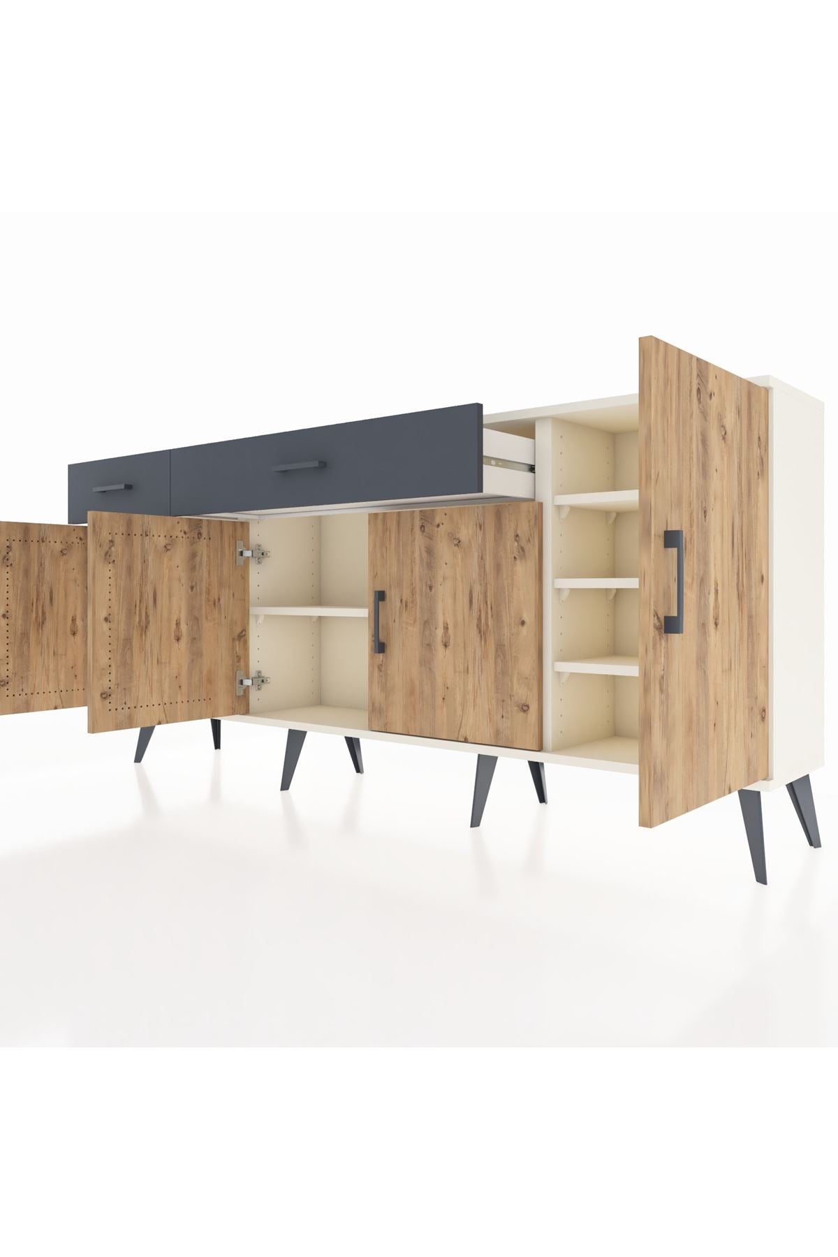 Arges Konsol 5 Raflı 2 Çekmeceli 4 Kapaklı 176x30x83 - S148M046V02A
