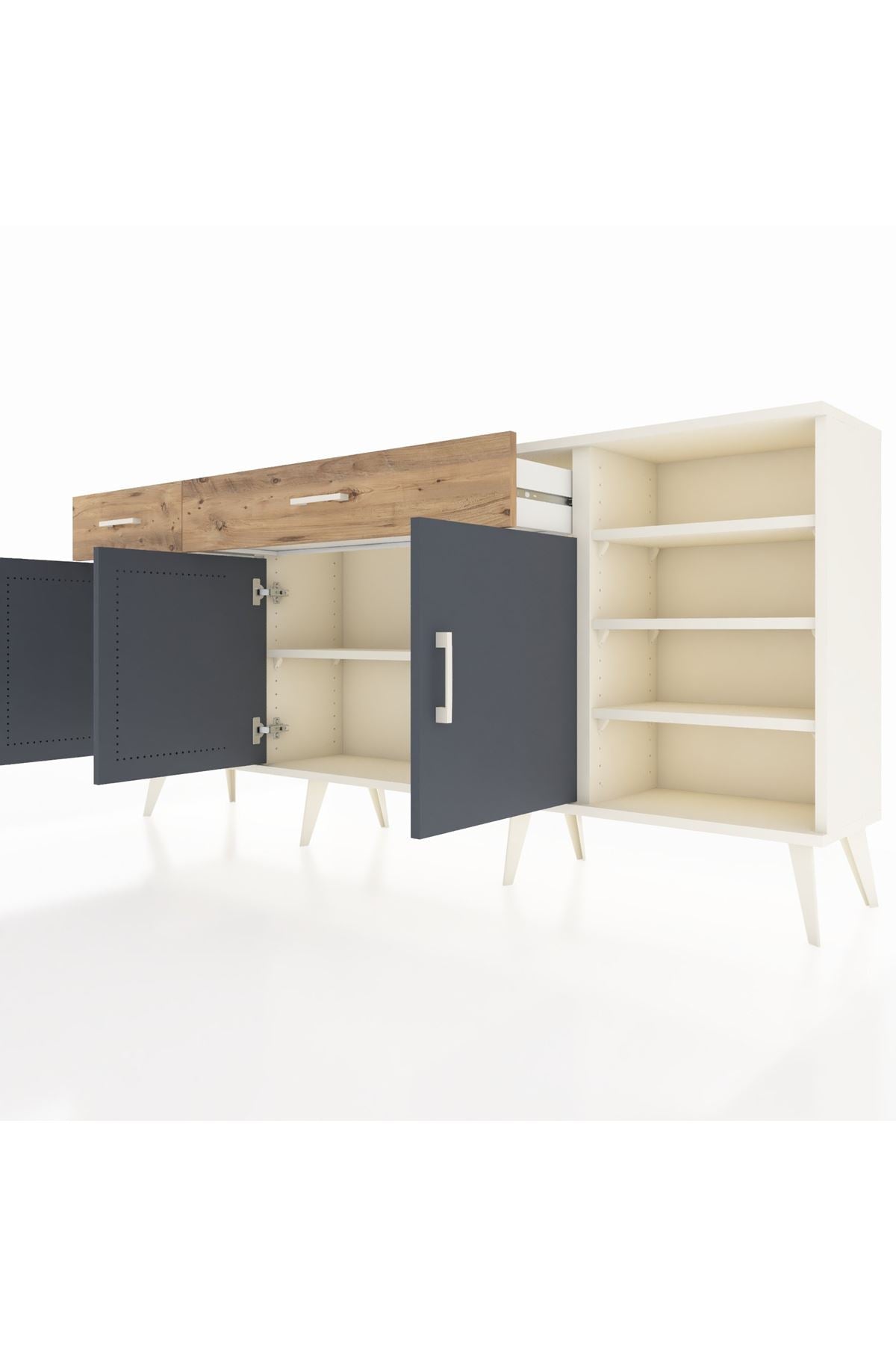 Arges Konsol 5 Raflı 2 Çekmeceli 3 Kapaklı 176x30x83 - S148M047V09A