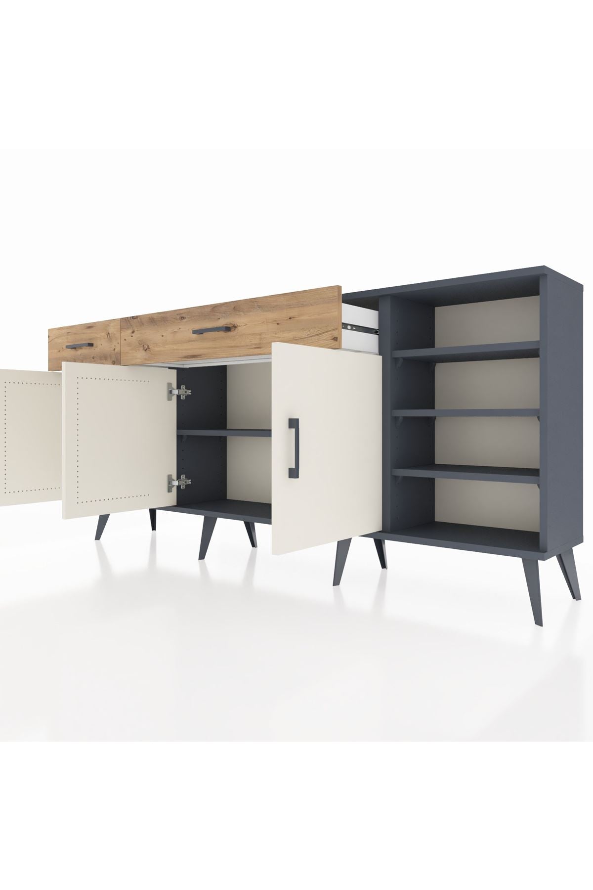 Arges Konsol 5 Raflı 2 Çekmeceli 3 Kapaklı 176x30x83 - S148M047V15A