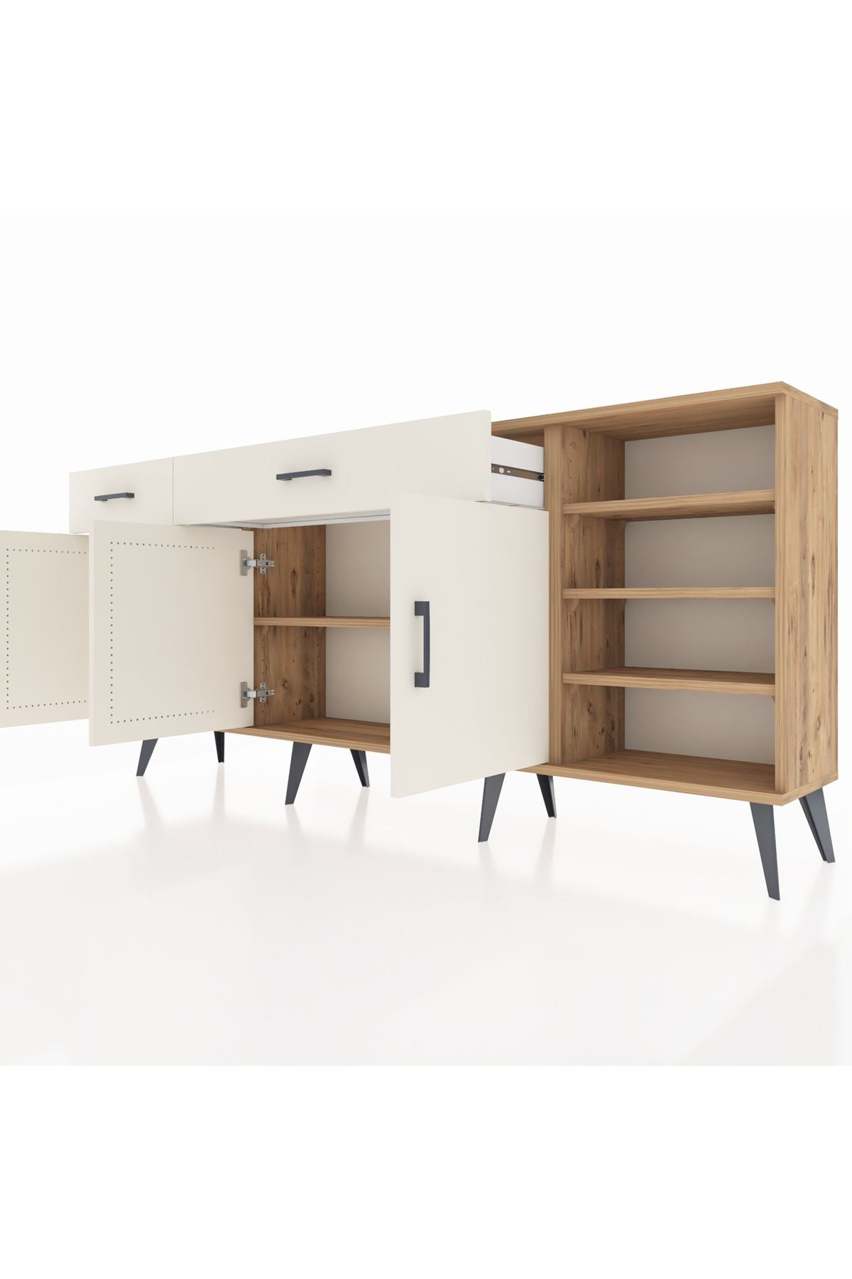 Arges Konsol 5 Raflı 2 Çekmeceli 3 Kapaklı 176x30x83 - S148M047V22A
