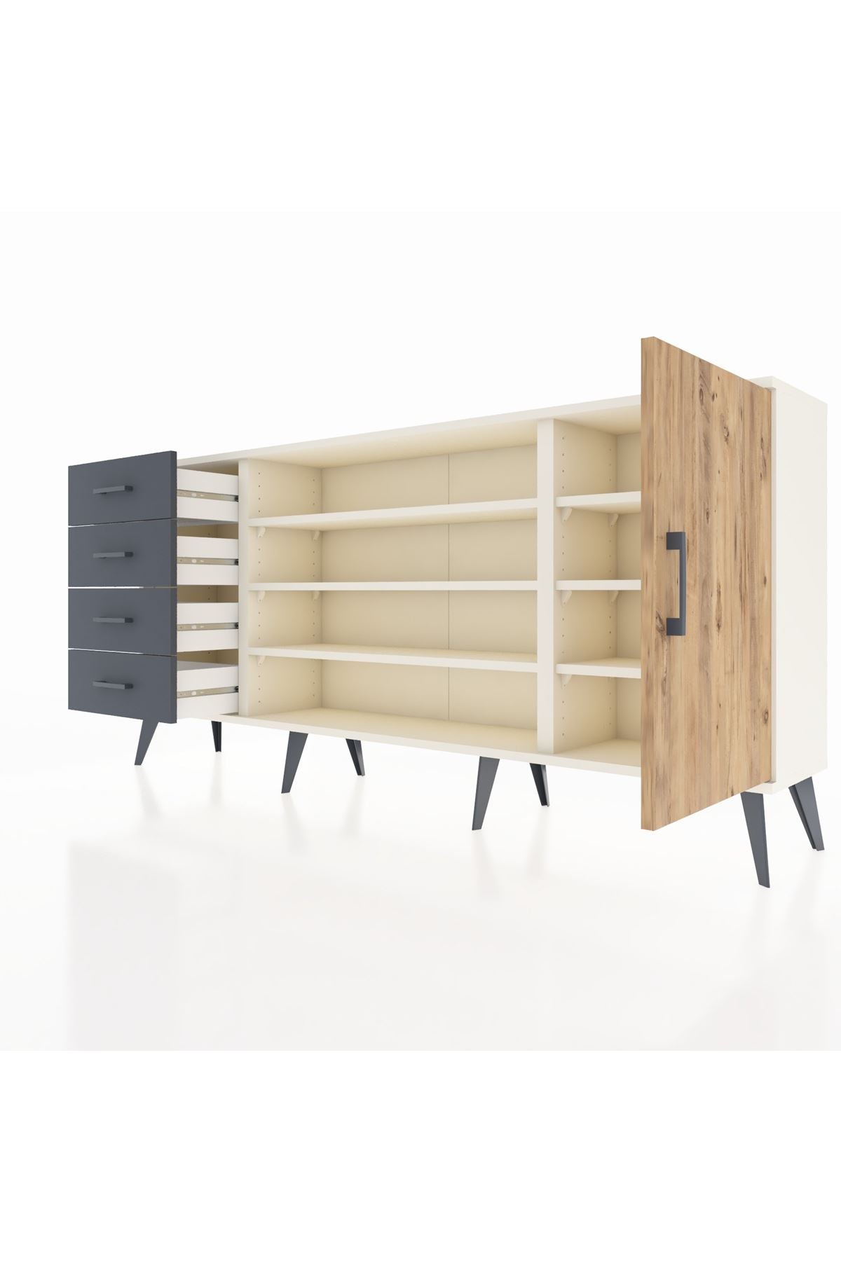Arges Konsol 6 Raflı 4 Çekmeceli Tek Kapaklı 176x30x83 - S148M048V02A