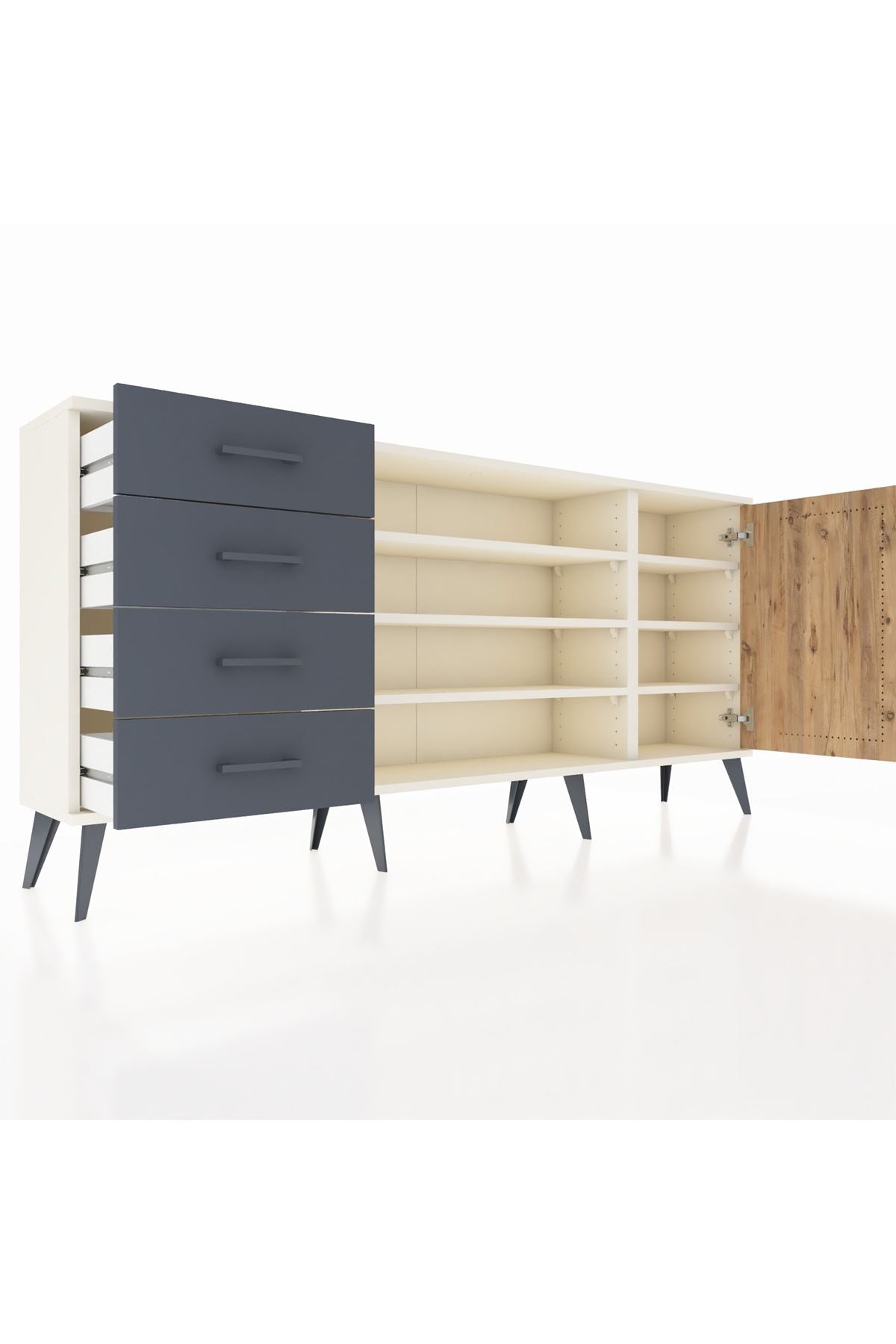 Arges Konsol 6 Raflı 4 Çekmeceli Tek Kapaklı 176x30x83 - S148M048V02A