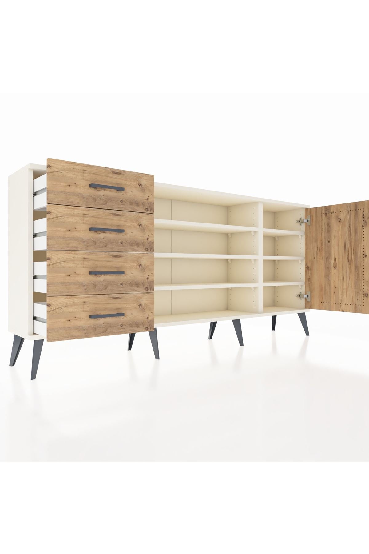 Arges Konsol 6 Raflı 4 Çekmeceli Tek Kapaklı 176x30x83 - S148M048V03A