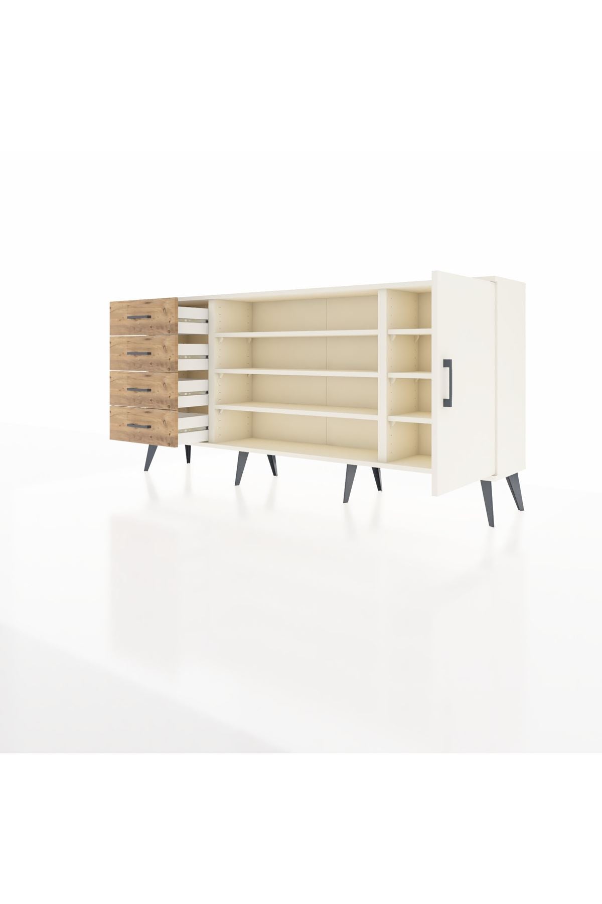 Arges Konsol 6 Raflı 4 Çekmeceli Tek Kapaklı 176x30x83 - S148M048V06A