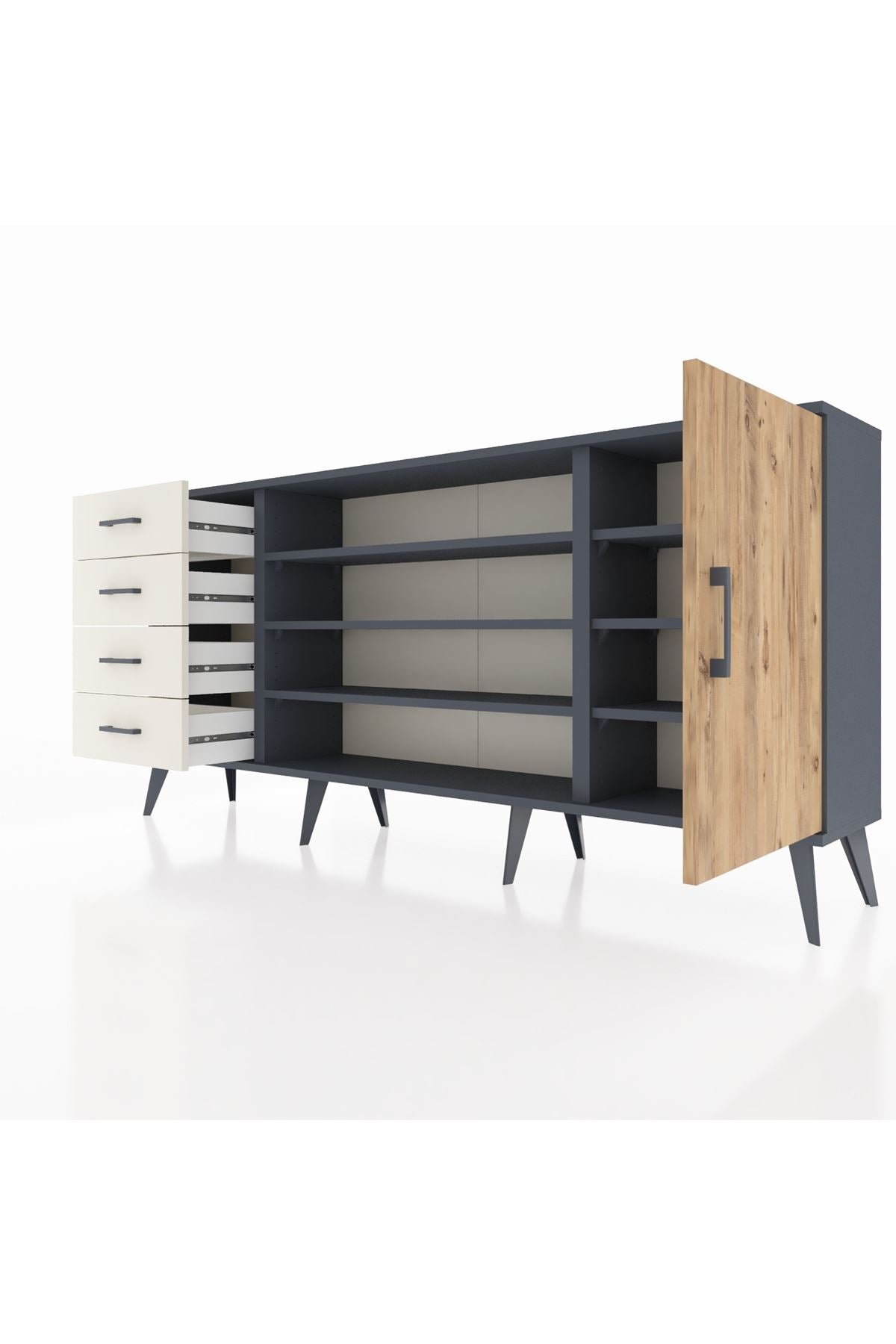 Arges Konsol 6 Raflı 4 Çekmeceli Tek Kapaklı 176x30x83 - S148M048V10A