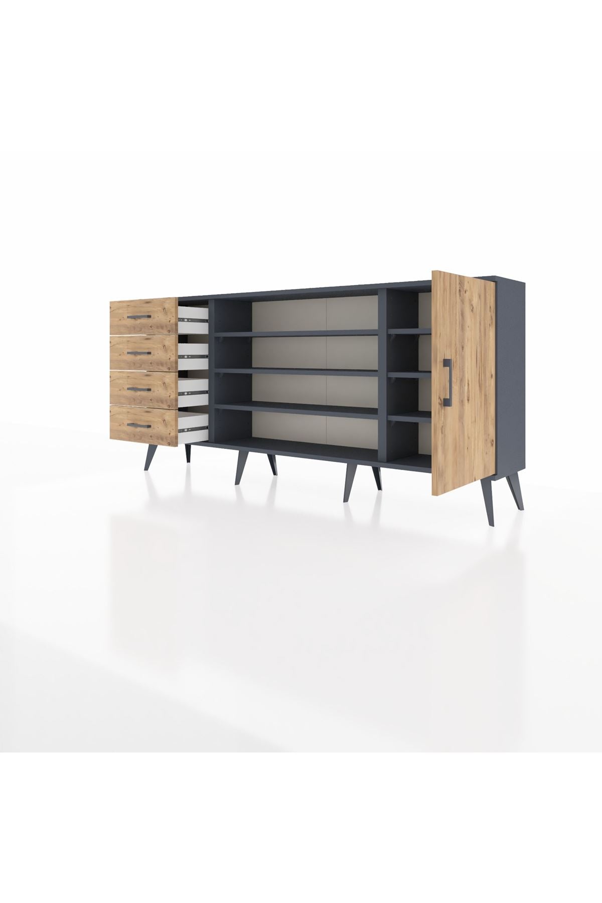 Arges Konsol 6 Raflı 4 Çekmeceli Tek Kapaklı 176x30x83 - S148M048V12A