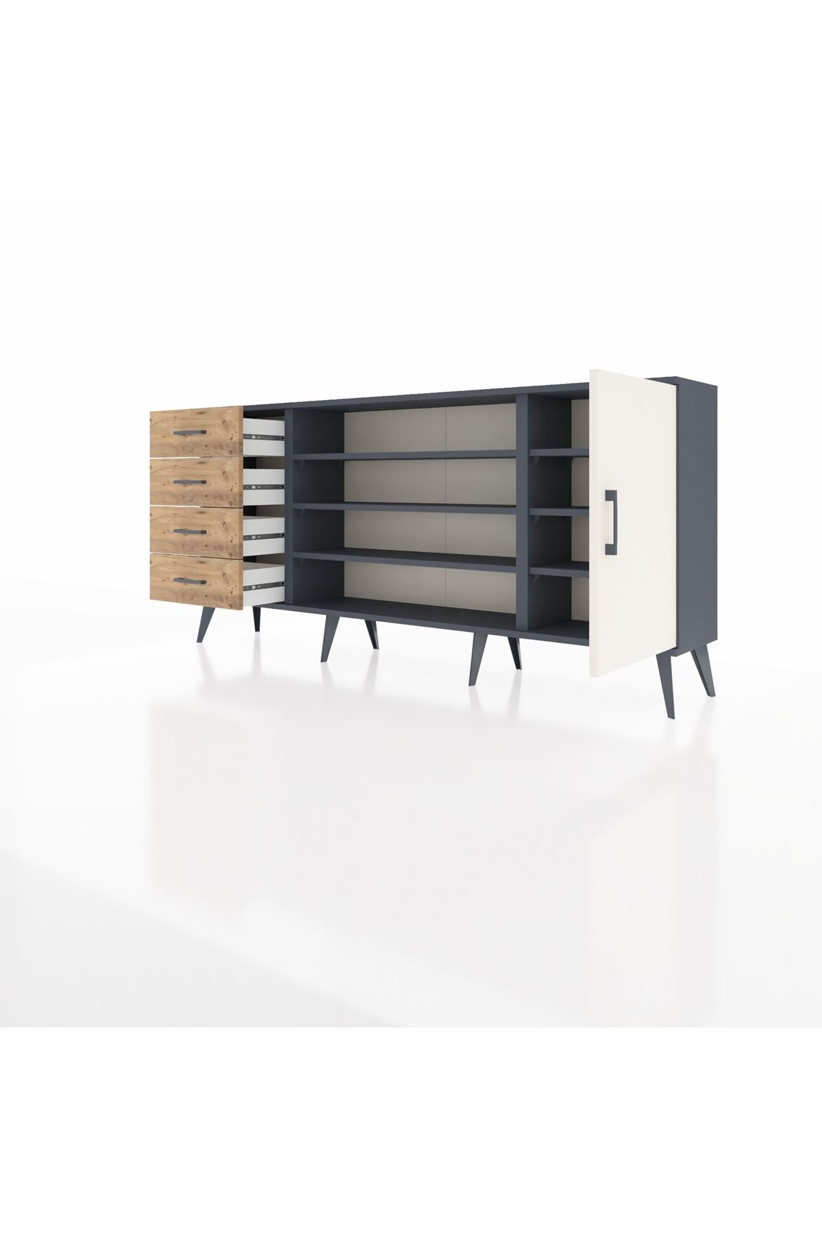 Arges Konsol 6 Raflı 4 Çekmeceli Tek Kapaklı 176x30x83 - S148M048V15A