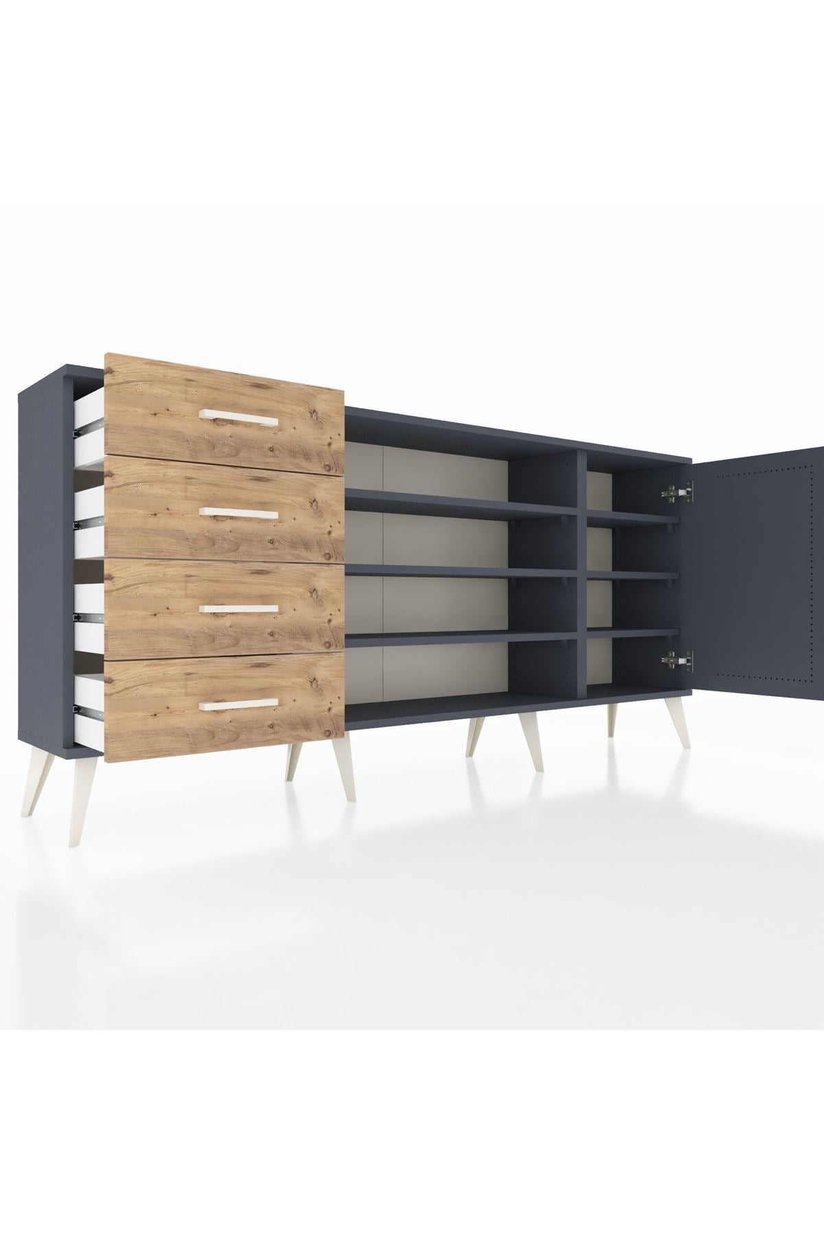 Arges Konsol 6 Raflı 4 Çekmeceli Tek Kapaklı 176x30x83 - S148M048V18A