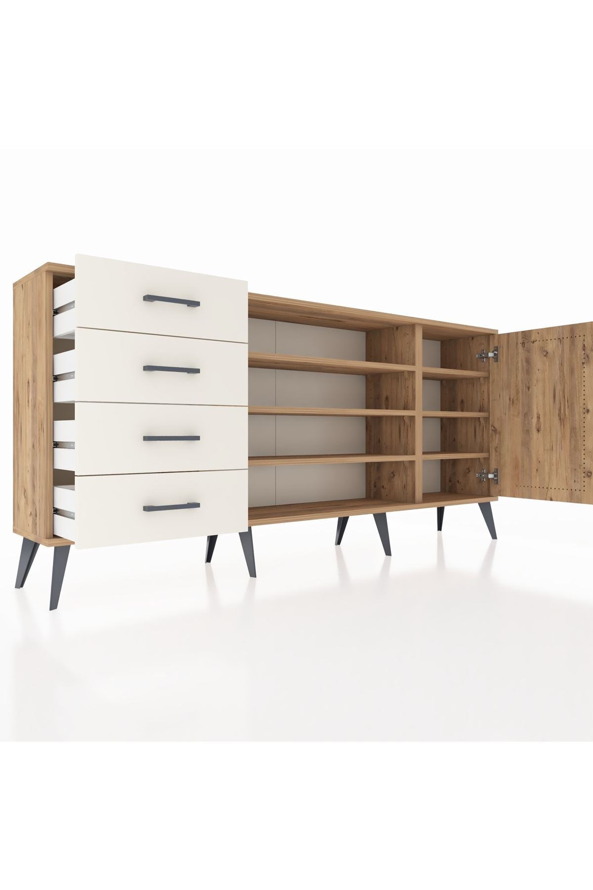 Arges Konsol 6 Raflı 4 Çekmeceli Tek Kapaklı 176x30x83 - S148M048V19A