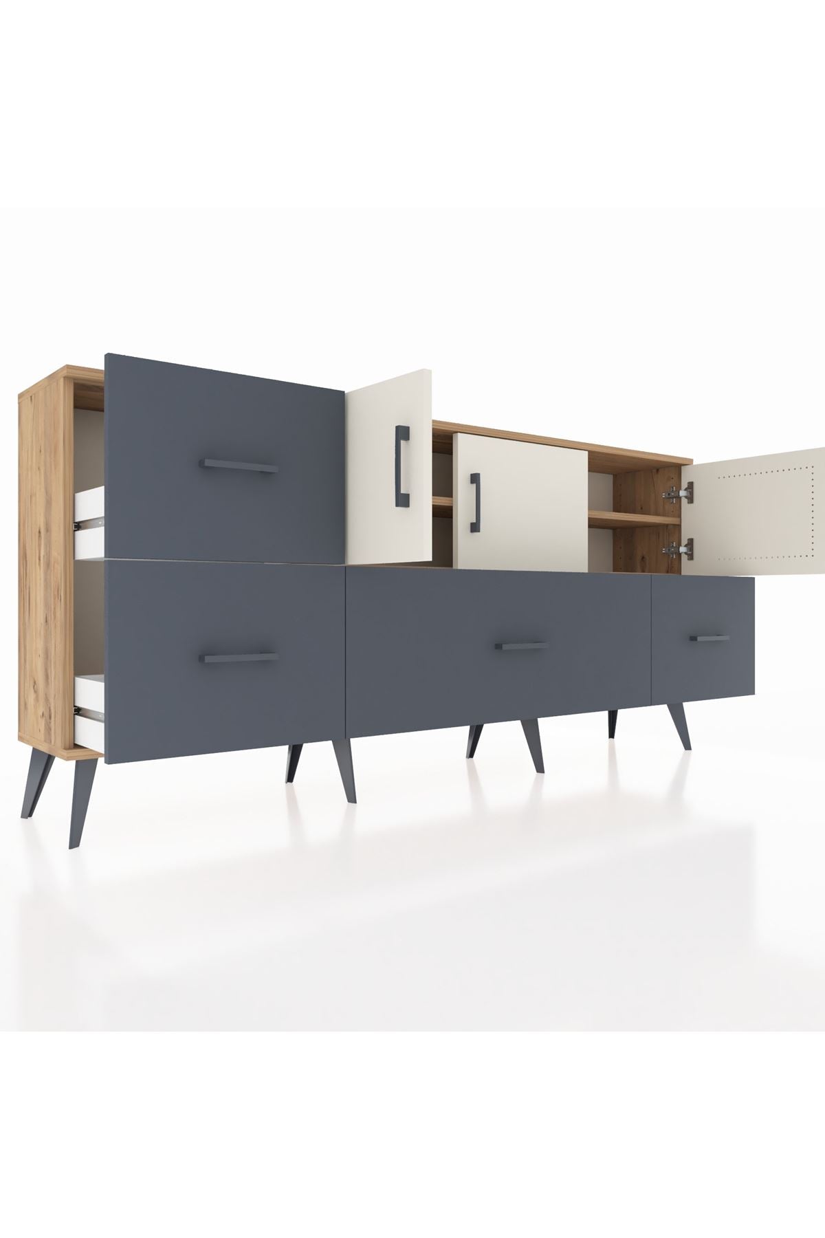 Arges Konsol 4 Raflı 4 Çekmeceli 3 Kapaklı 176x30x83 - S148M050V23A