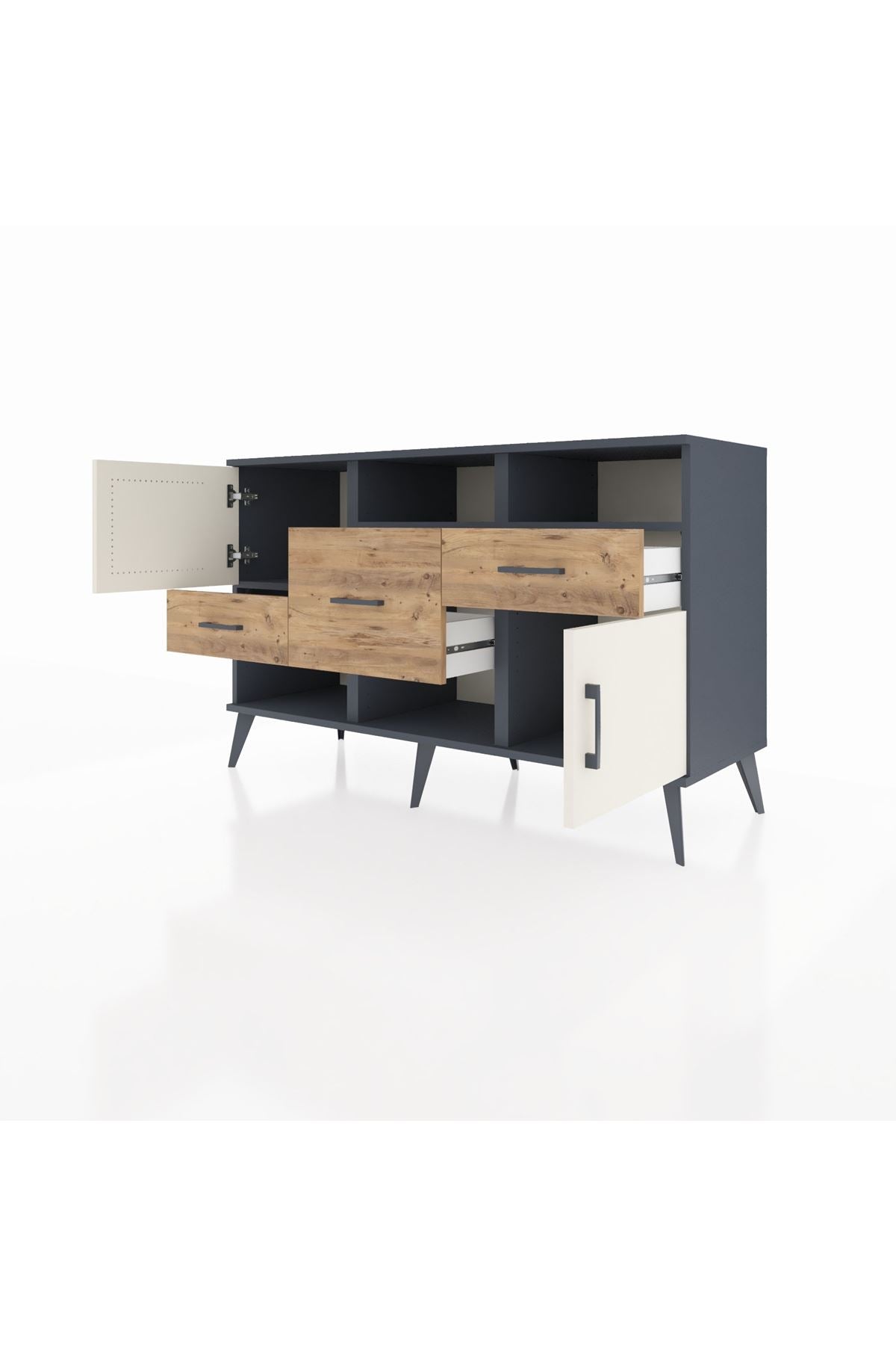 Kronos Konsol 3 Raflı 3 Çekmeceli 2 Kapaklı 132x59x83 - S606M003V15C