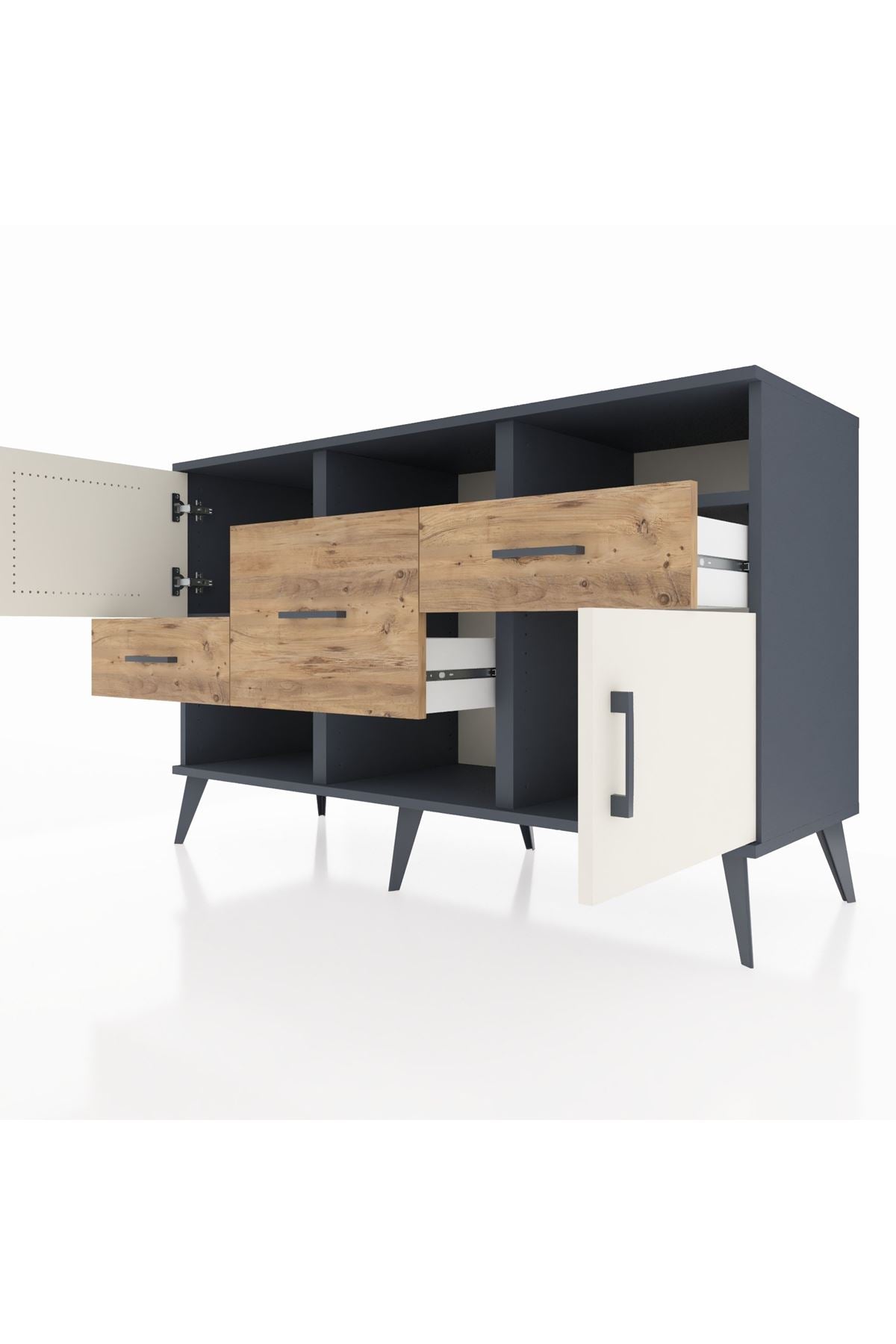 Kronos Konsol 3 Raflı 3 Çekmeceli 2 Kapaklı 132x59x83 - S606M003V15C