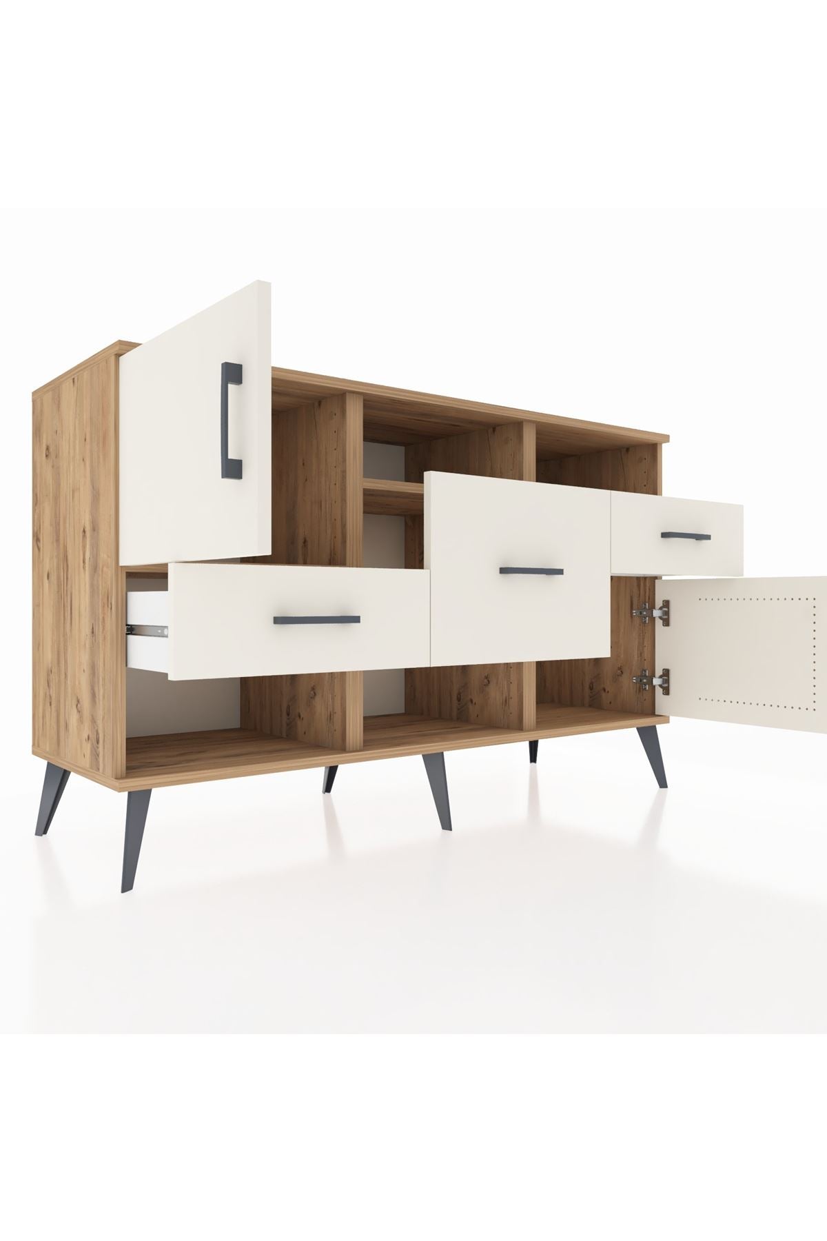 Kronos Konsol 3 Raflı 3 Çekmeceli 2 Kapaklı 132x59x83 - S606M003V22C