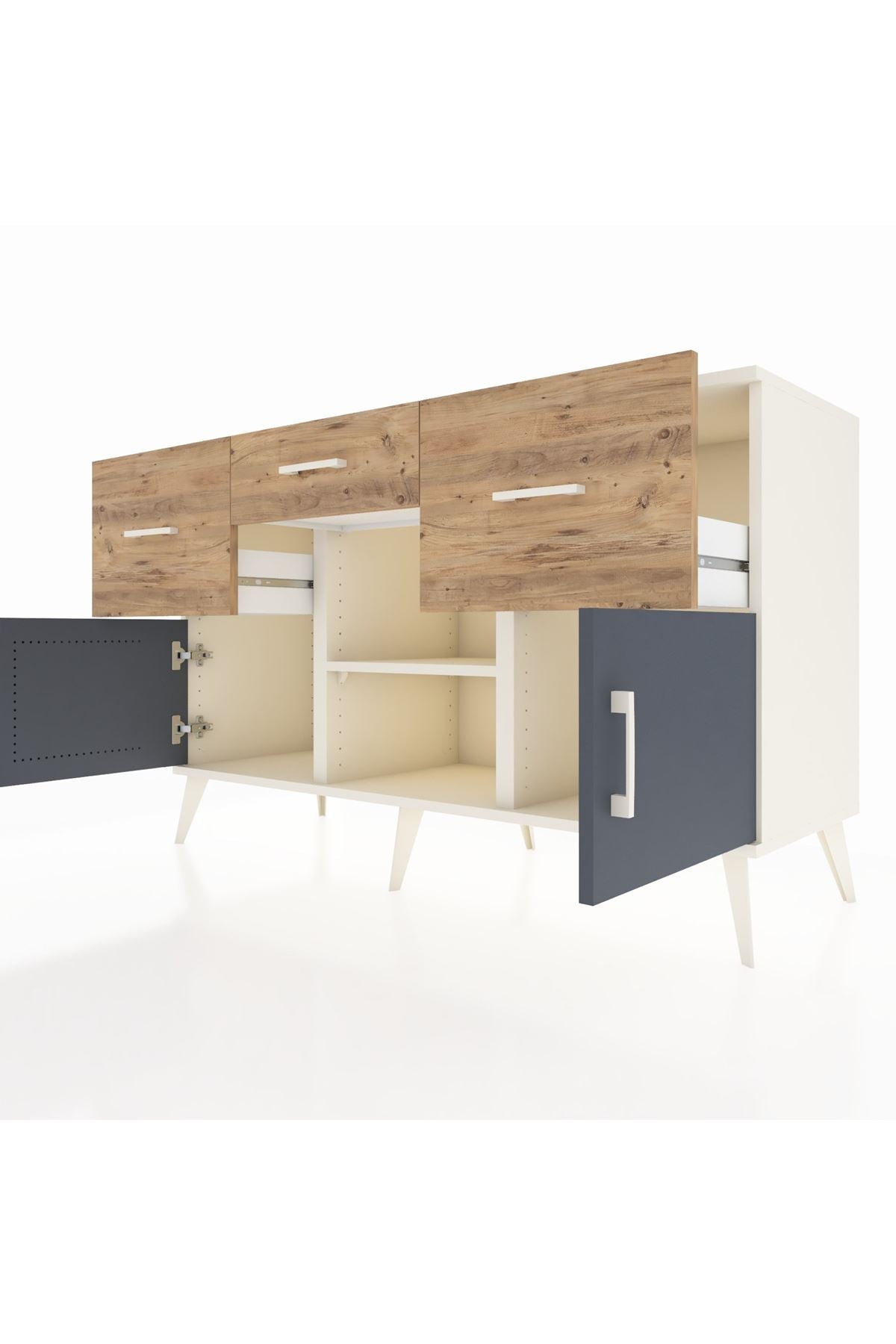 Kronos Konsol Tek Raflı 3 Çekmeceli 3 Kapaklı 132x59x83 - S606M010V09C