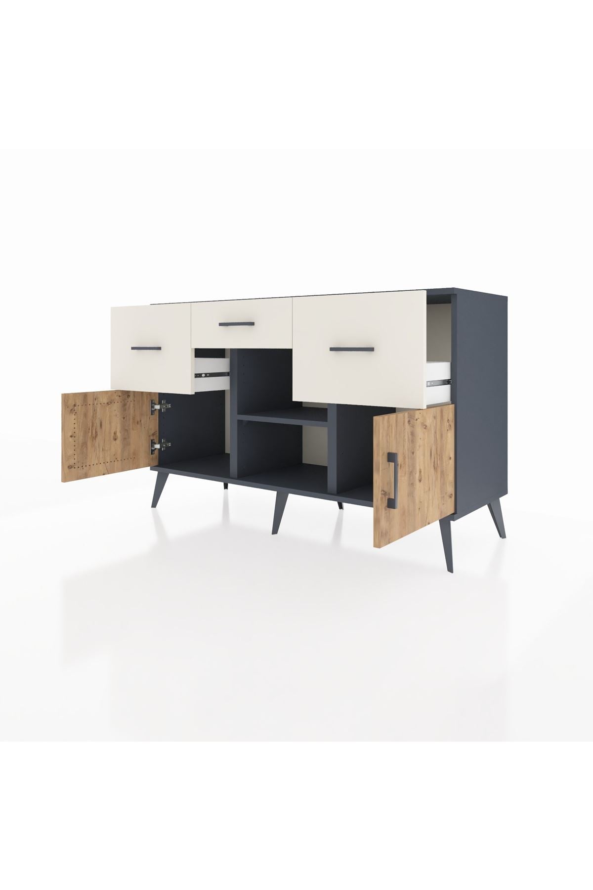Kronos Konsol Tek Raflı 3 Çekmeceli 3 Kapaklı 132x59x83 - S606M010V10C