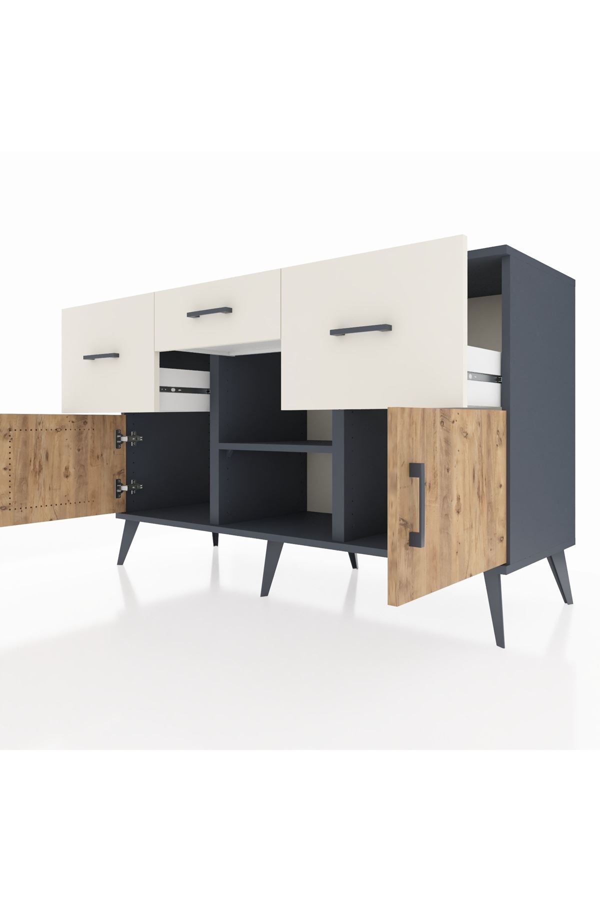 Kronos Konsol Tek Raflı 3 Çekmeceli 3 Kapaklı 132x59x83 - S606M010V10C