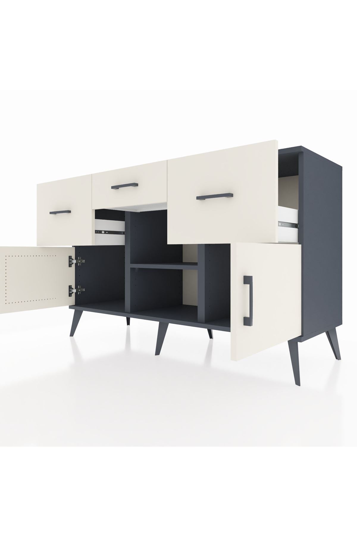 Kronos Konsol Tek Raflı 3 Çekmeceli 3 Kapaklı 132x59x83 - S606M010V13C