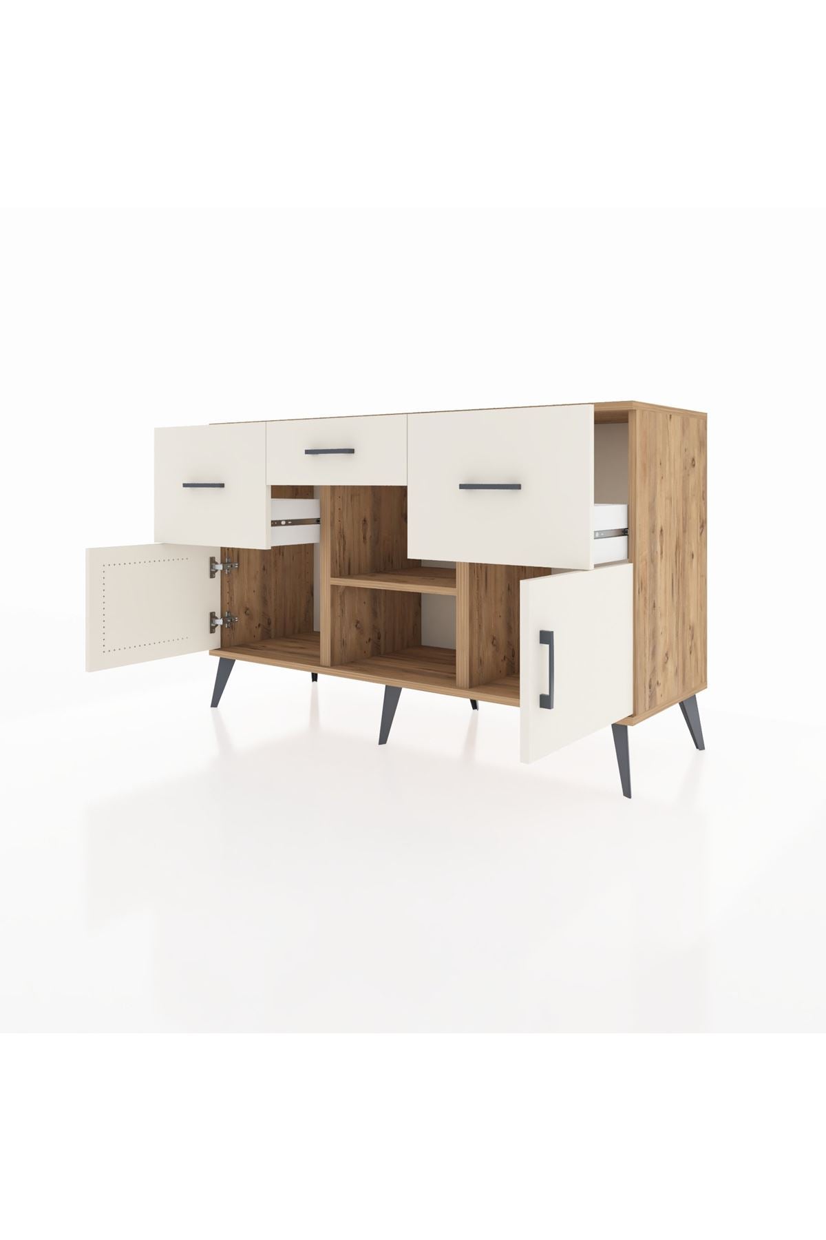 Kronos Konsol Tek Raflı 3 Çekmeceli 3 Kapaklı 132x59x83 - S606M010V22C