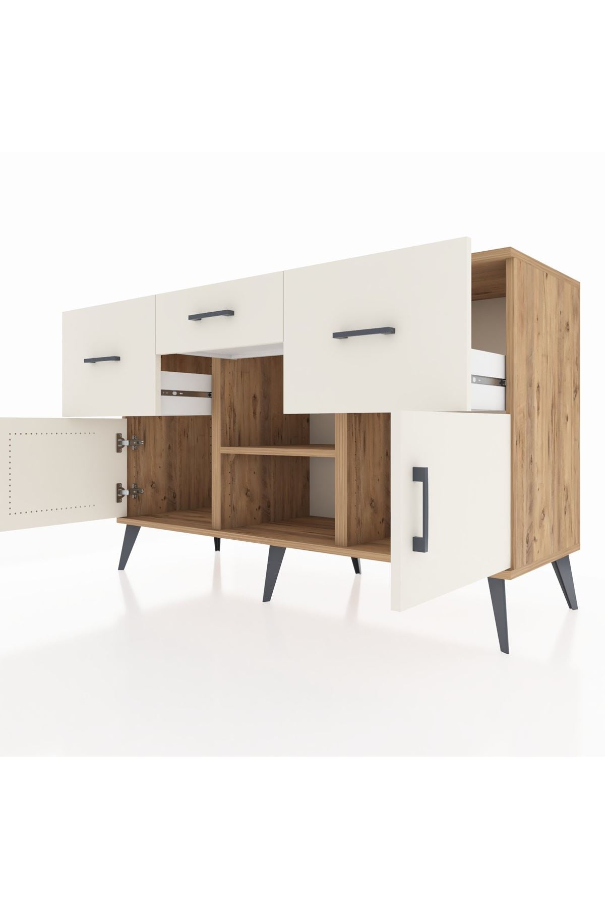 Kronos Konsol Tek Raflı 3 Çekmeceli 3 Kapaklı 132x59x83 - S606M010V22C