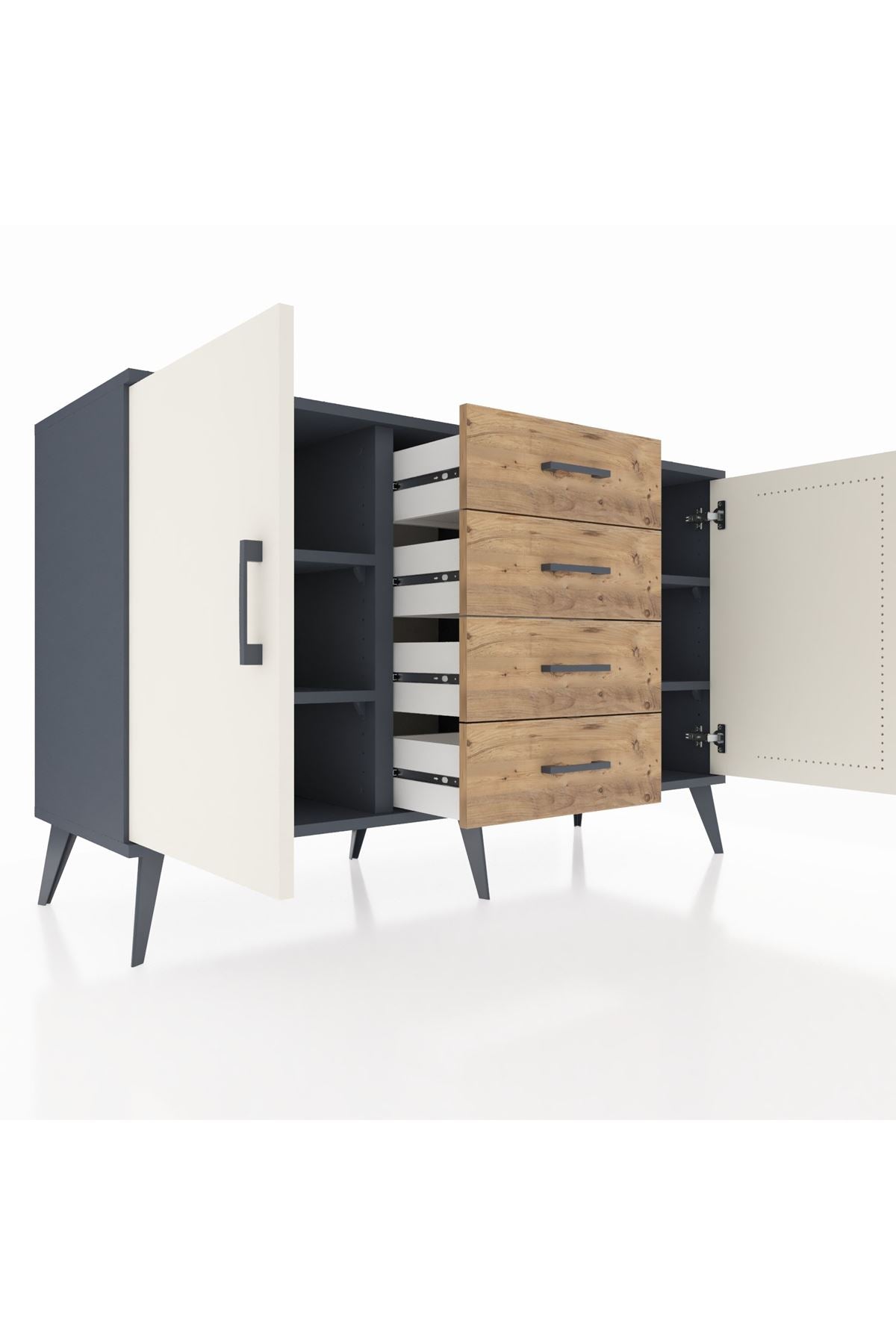 Kronos Konsol 4 Raflı 4 Çekmeceli 2 Kapaklı 132x59x83 - S606M017V15C